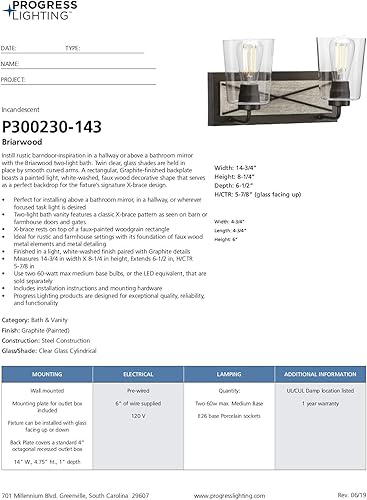 Vista 54 de Progress Lighting Briarwood Collection - Lámpara de tocador de baño de cristal transparente con 3 luces, grafito, color negro