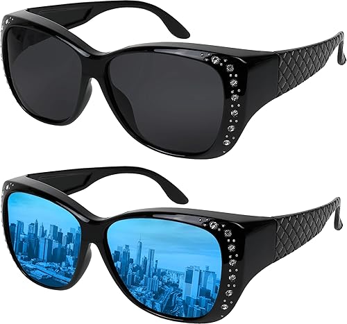 Gafas de sol que se ajustan sobre gafas para mujer, protección UV, polarizadas y HD Vision Fitover