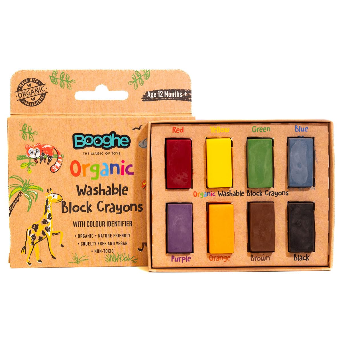 Booghe Washable Block Crayons, Organic Non-Toxic Toddler Crayons, Easy to Hold, Nature Friendly - Image 4