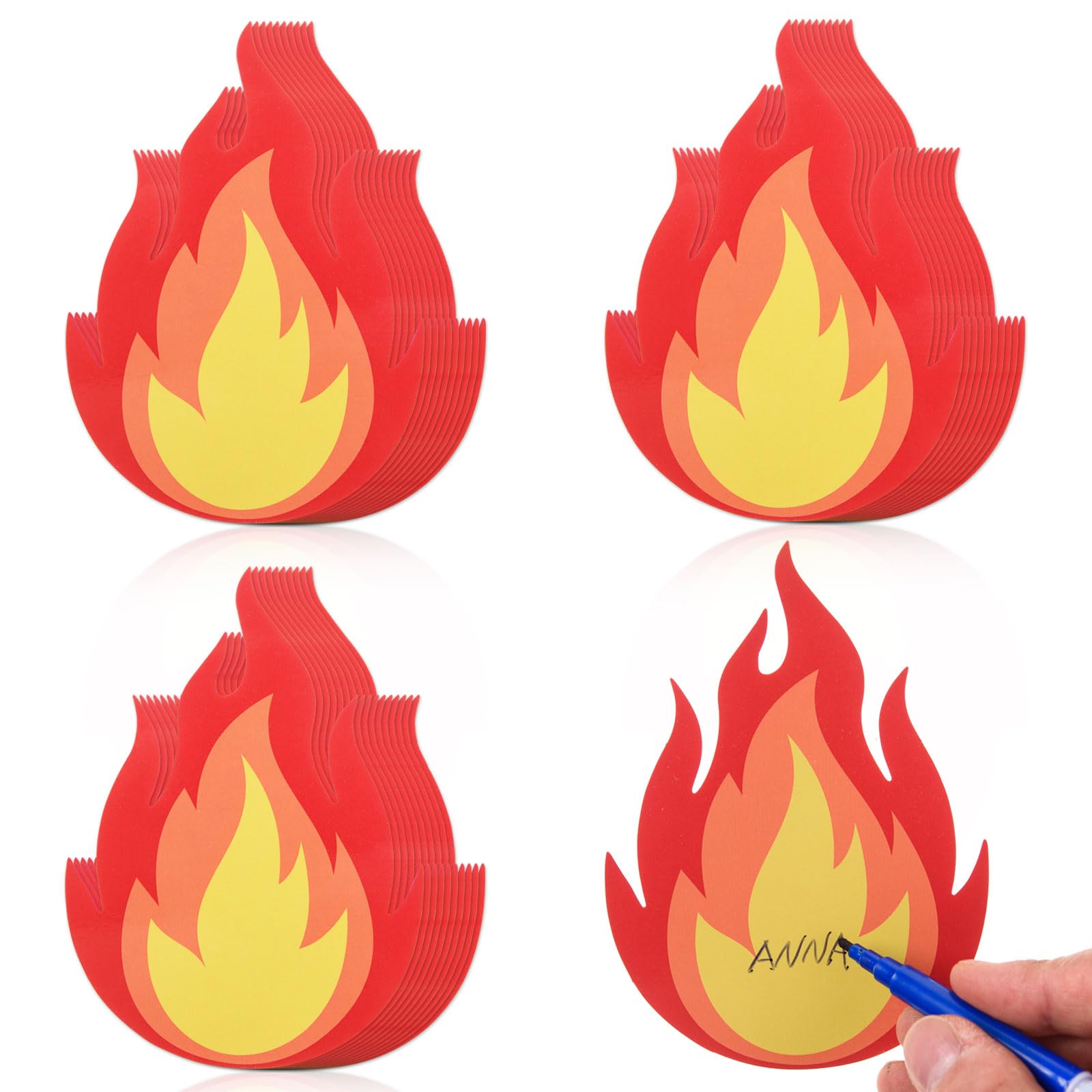 FOBSME 60 Pcs Fire Cutouts 4.72x3.35 Inch Flame Cutout Waterproof Fire Bulletin Board Cutouts Paper Flame Die Cuts with Glue Point for Fire Truck