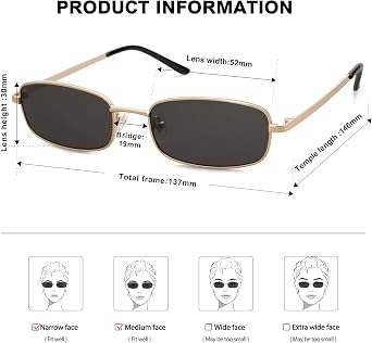 SOJOS Trendy Rectangle Sunglasses Womens Mens, Retro 80s 90s Y2k Chic Narrow Thin Skinny Sunnies SJ1187