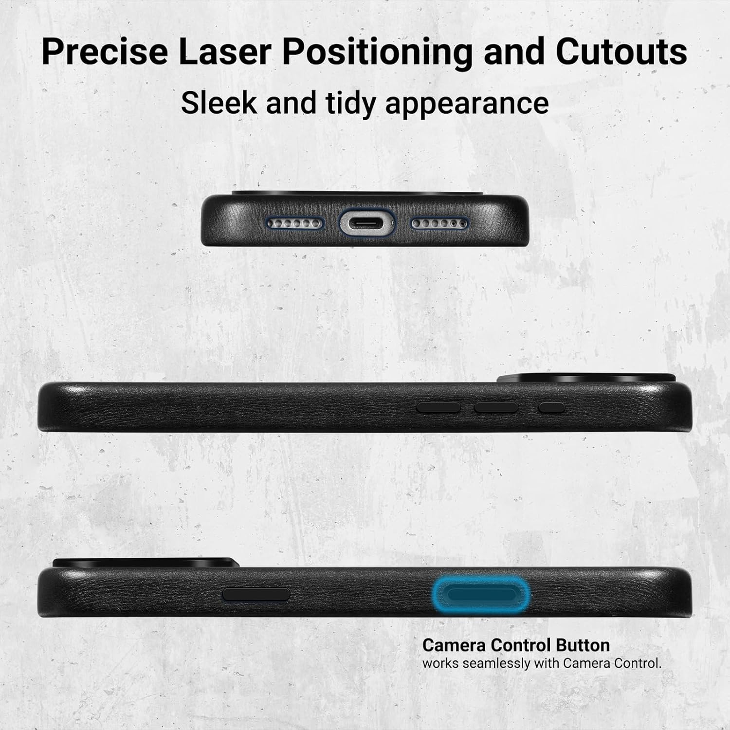 Belemay Handcrafted Premium Textured Leather Case for iPhone 17 Pro Max, Compatible with MagSafe, Modern Minimalist Design, Smooth & Subtle, Camera Control Button, Metal Buttons (6.9"), Black - Image 7