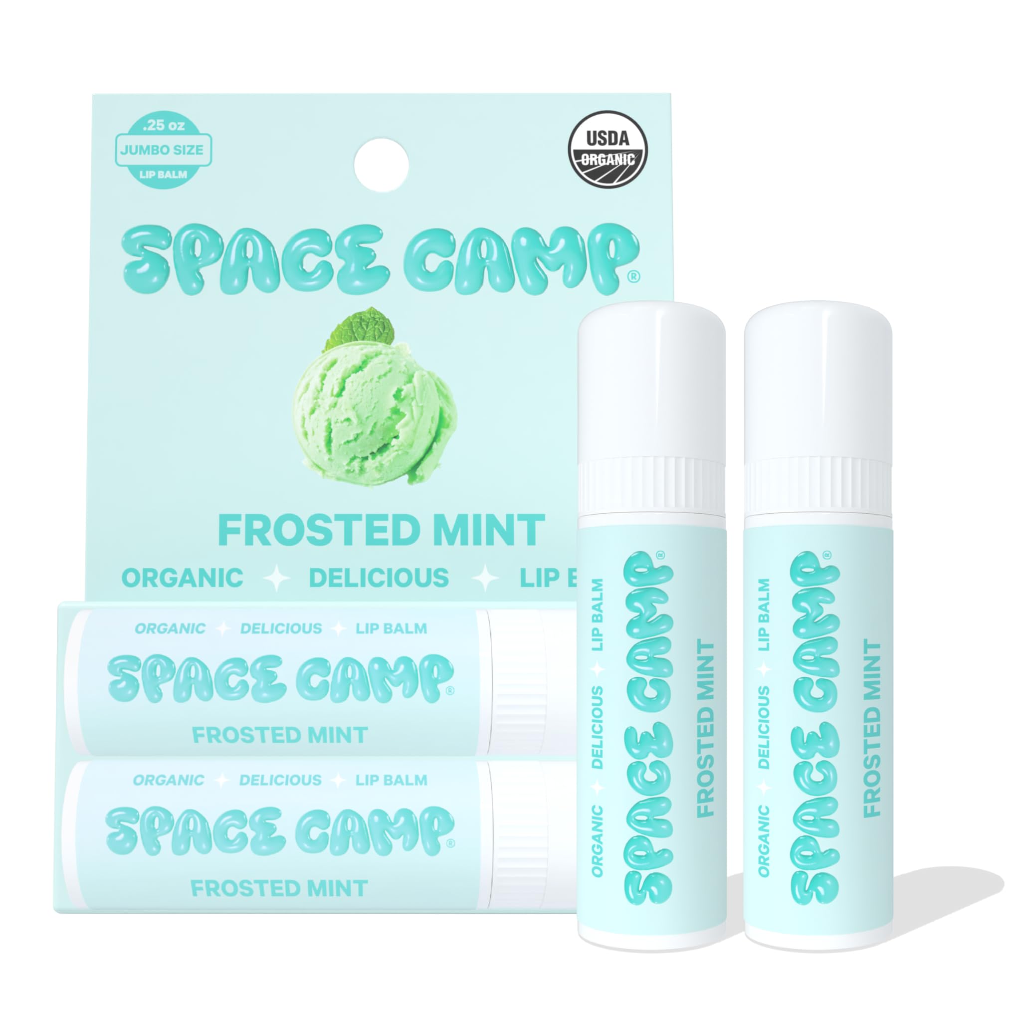 Space Camp Jumbo Lip Balm - Frosted Mint Organic Flavored Balm (2 Pack)