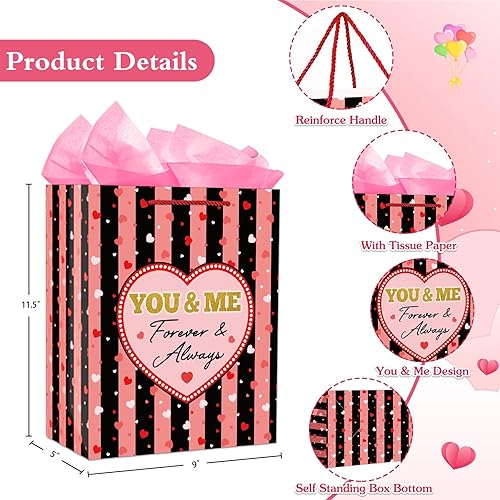 Miniatura 7 de FLYAB Bolsa de regalo para el día de San Valentín con papel de seda de 11.5 pulgadas, bolsas de regalo de San Valentín con asa para ella, él,
