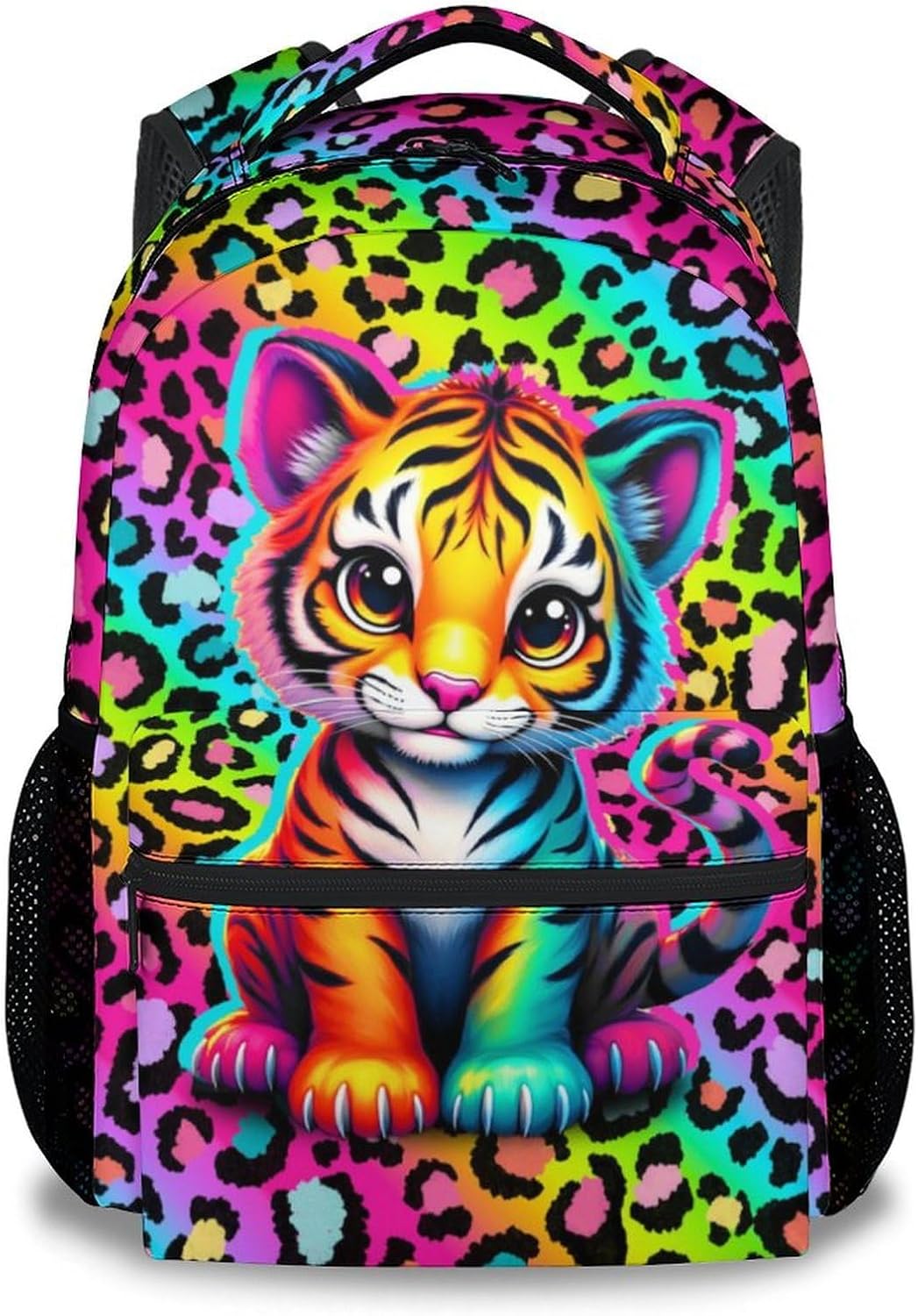 School Backpack for Kids - 17 Inch Tiger Backpack with Adjustable Straps - Cartoon Leopard Print Large Capacity Bookbag for Elementary