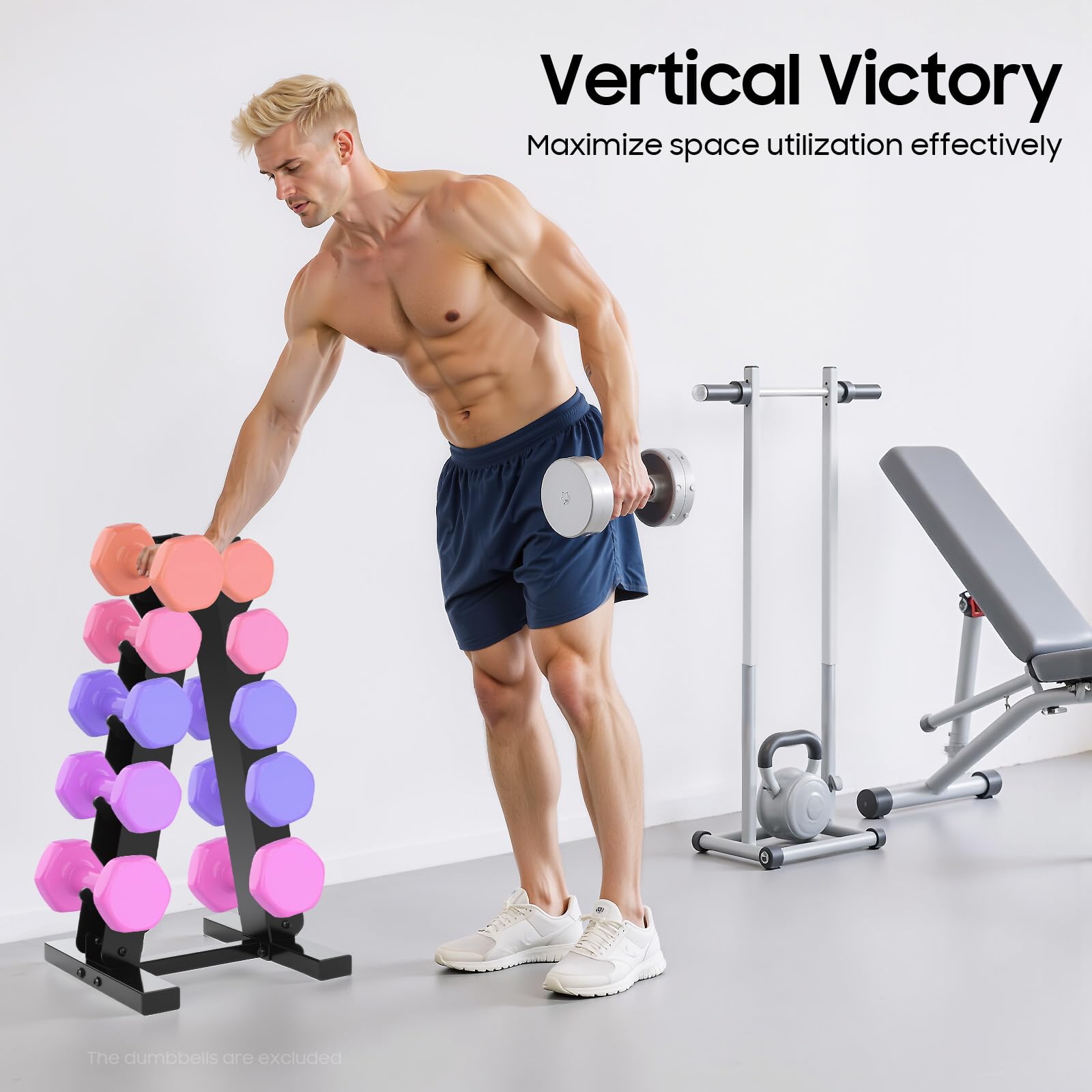 Supporto per manubri a 5 ripiani in metallo, design a forma di A con maniglia, portata massima di 100 kg, scaffale da fitness salvaspazio per casa, hotel, palestre, scuole, eventi di sollevamento pesi