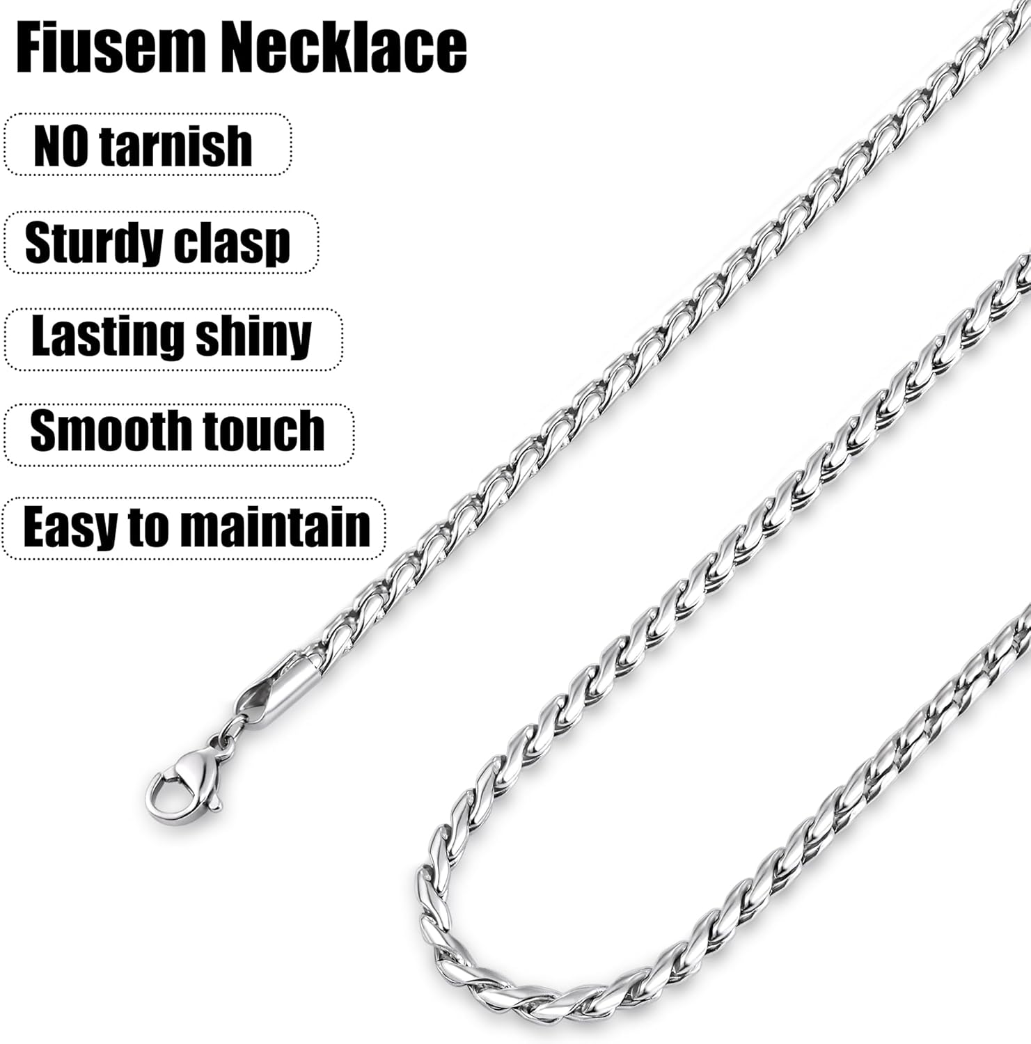 Fiusem Silver Tone Cardano Chain for Men Women, 3.5mm Stainless Steel Mens Chain Necklaces - Image 4