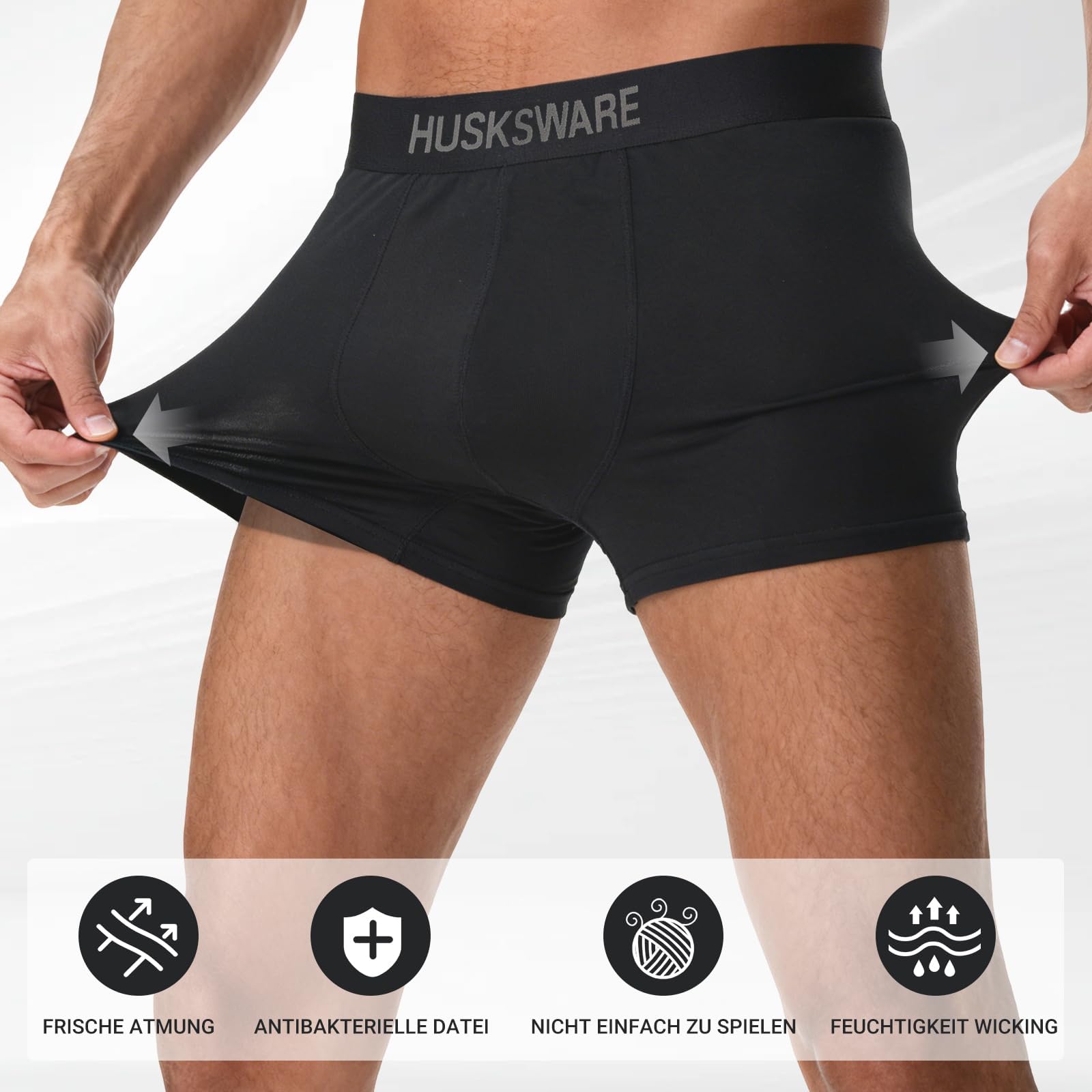 HUSKSWARE Boxer Homme Lot de 6, 95% Coton, Boxer Homme sans Étiquette, sous-vêtements Homme Respirants, Tissu Stretch, Ceinture Élastique Confortable, Caleçon Homme S-XXL