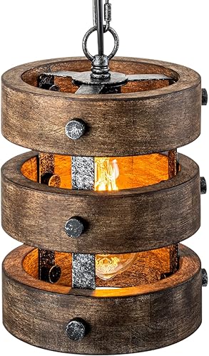 Miniatura 12 de Paquete de 2 Luces Colgantes de Madera Estilo Granja para Isla de Cocina, Accesorios de Iluminación para Comedor sobre Mesa, Lámpara de Araña