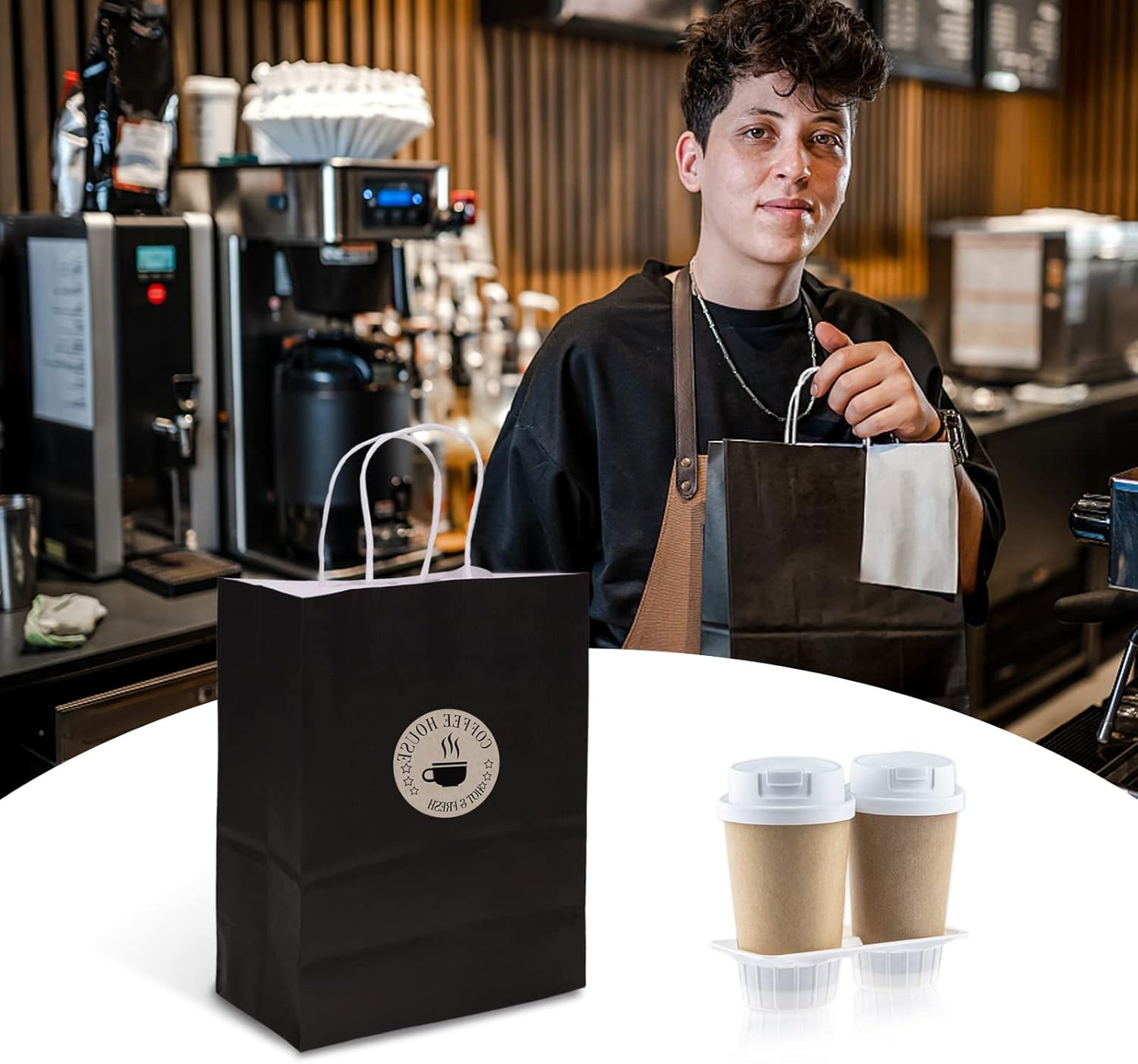 TOWRAP Black Gift Bags - 100 Pcs, 8x4.25x10.5 Inch Kraft Paper Bags with Handles for Shopping, Parties, Retail, Merchandise, Favors - Image 3