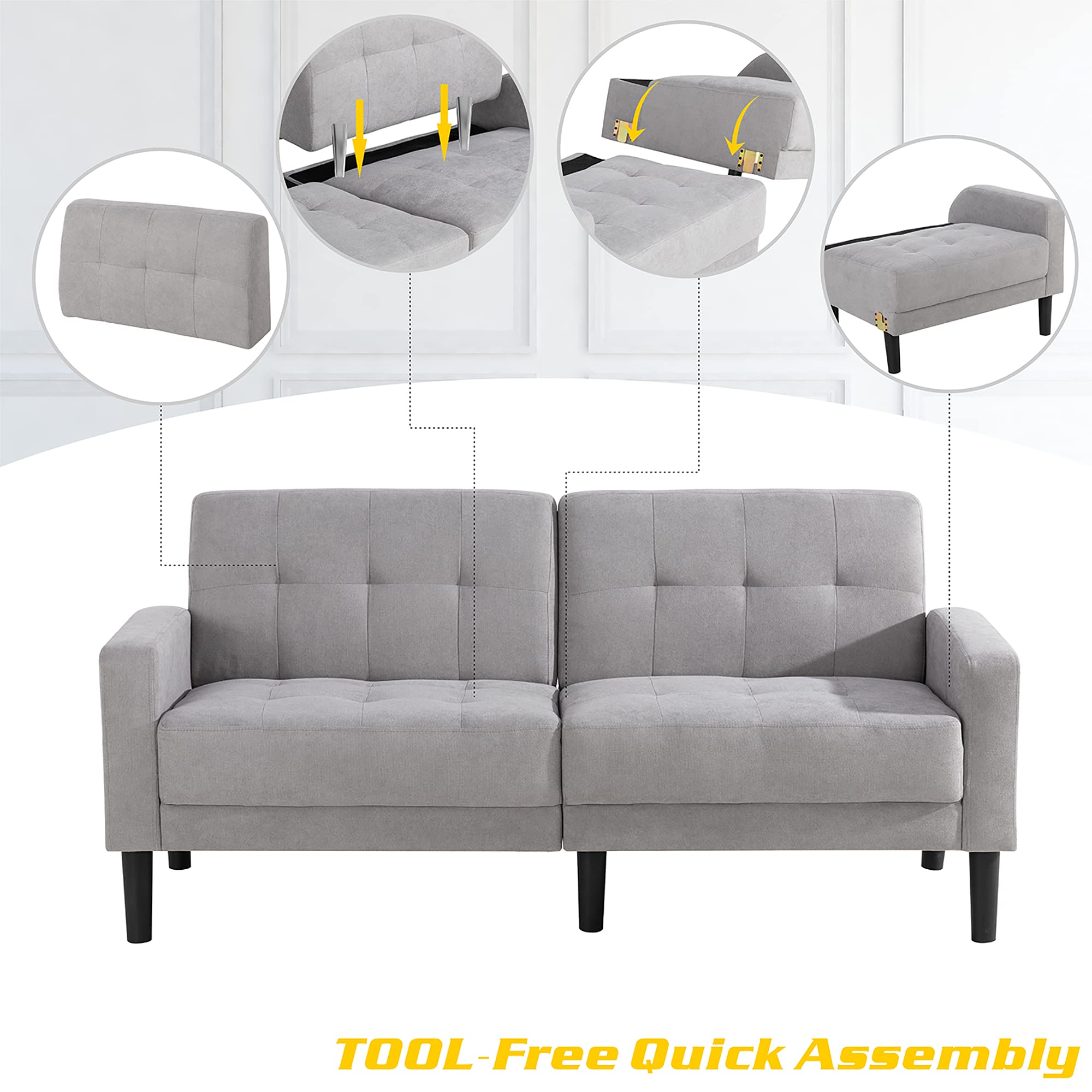 (( incomplete box 2 of 2 ))63" Small Loveseat Sofa Couch, Mid Century Modern Couches for Small Space, Upholstered 2-Seat Livingroom Bedroom Accent Sofa,Light Gray