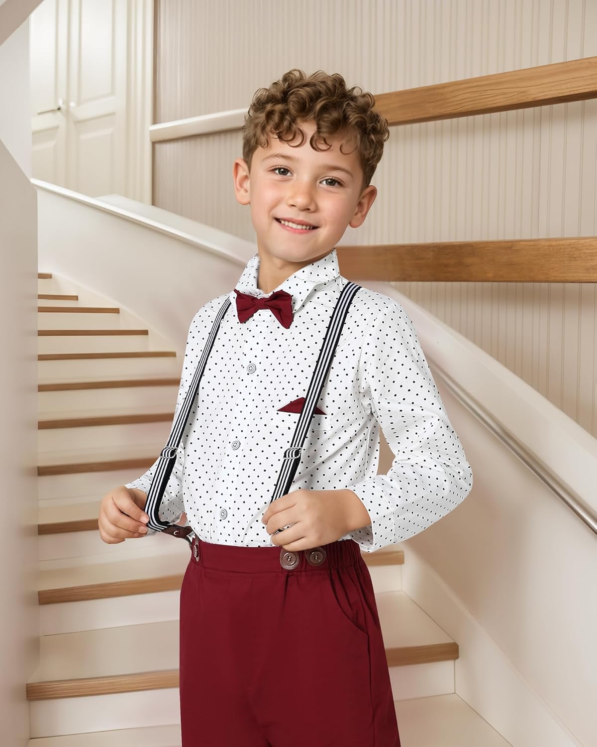 DISAUR Boy Suits Boys Wedding Outfit Dress Shirt with Bowtie/Suspender Pants for Formal Occasion 6-10 Years - Image 2