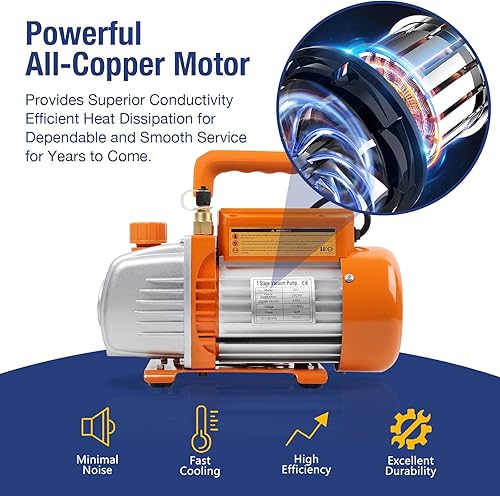 Miniatura 10 de BACOENG Bomba de vacío de 4.5CFM, bomba de vacío de paletas rotativas de una sola etapa de 110 V 13 HP con aceite, para R12 R22 R134a R410a AUTO AC
