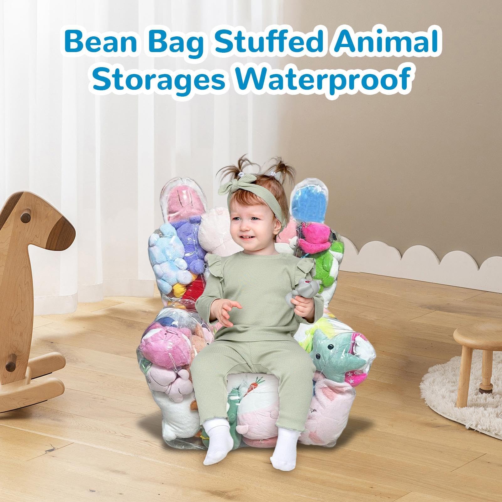 Genérico Sillón puf Transparente para Guardar Animales de Peluche, Funda Tipo puf para Guardar Juguetes de Peluche para niños, 35x30x45cm/95x90x100 cm