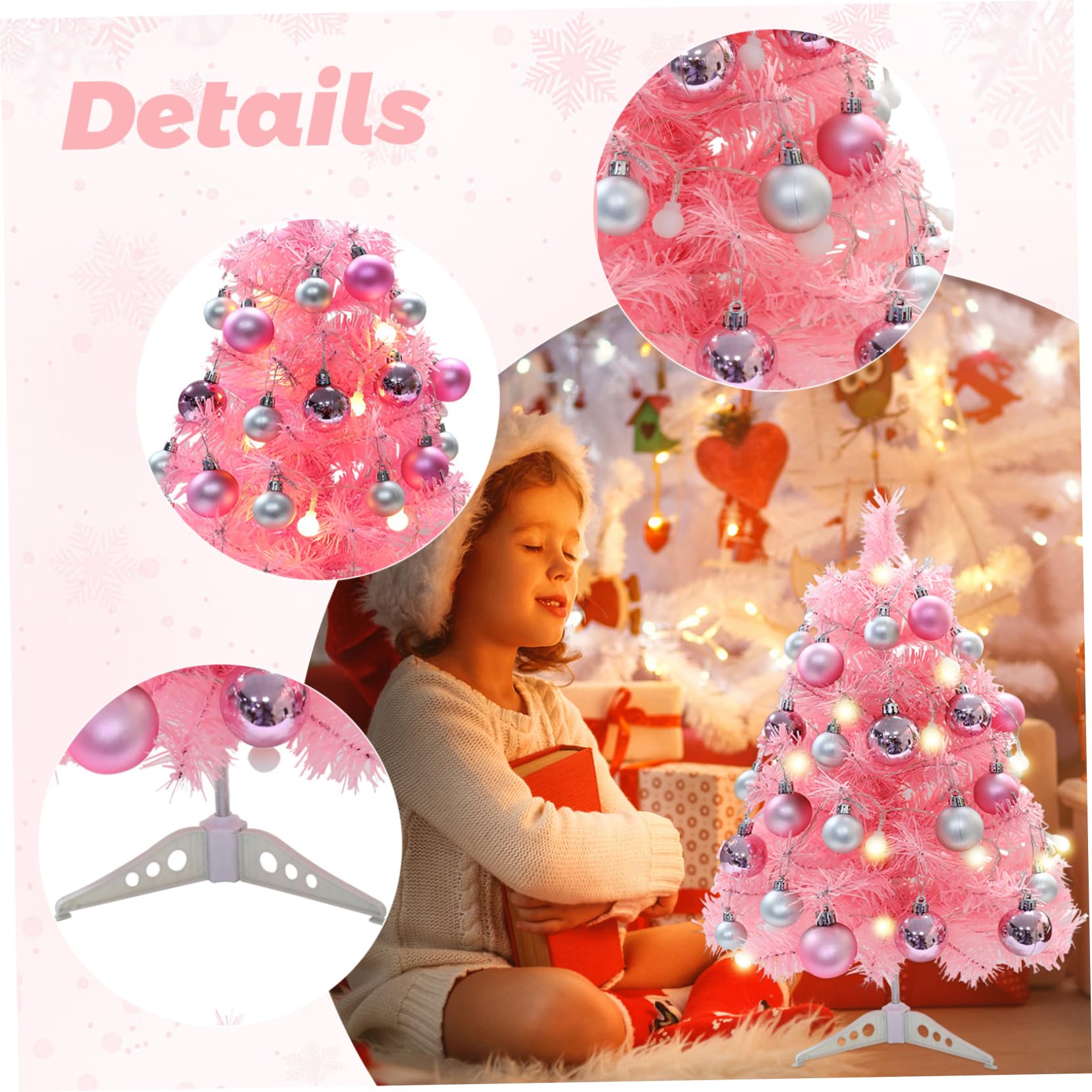 Albero Di Natale Rosa Con Luci – 60 Cm – Mini Albero Da Tavolo Con Palline E Ornamenti – Decorazione Natalizia Originale