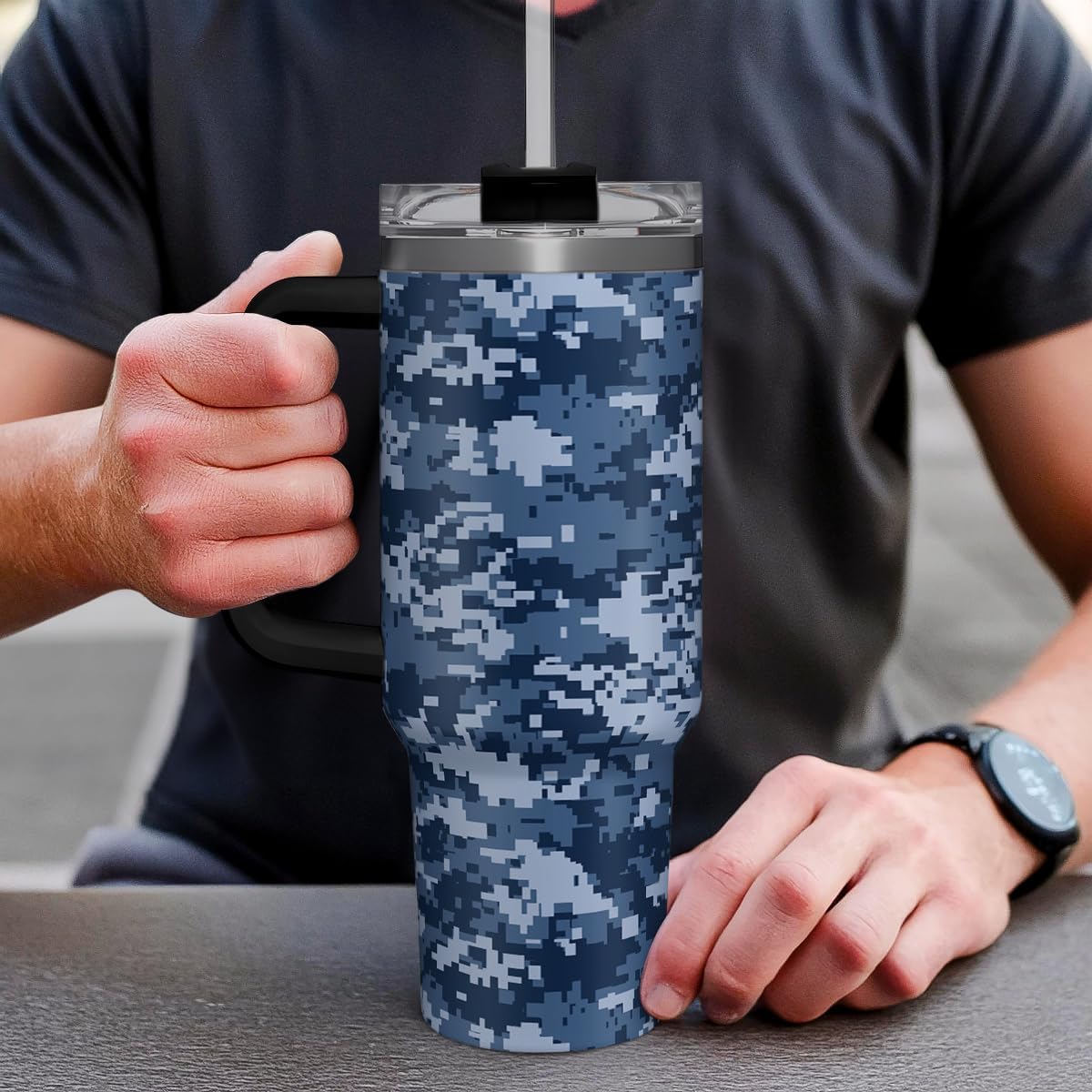 Camouflage Tumbler 40oz Stainless Steel Insulated with Lid & Straw, Camo Travel Mug Cup Gifts for Men Dad Husband Brother Grandpa Veteran Hunting Lover on Christmas Birthday Valentine Fathers Day - Image 7