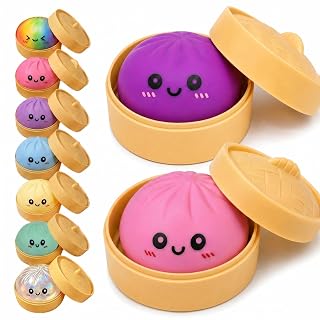 2PCS Dumpling Squishies Toys with Food Steamer,Colorful Squeeze Dough Fidget Sensory Stress Balls,Stretchy Hand Desk Toys for Stress Relief Squishies Dumpling Gifts,Fuchsia&Pink - Amazon product rated Grade B