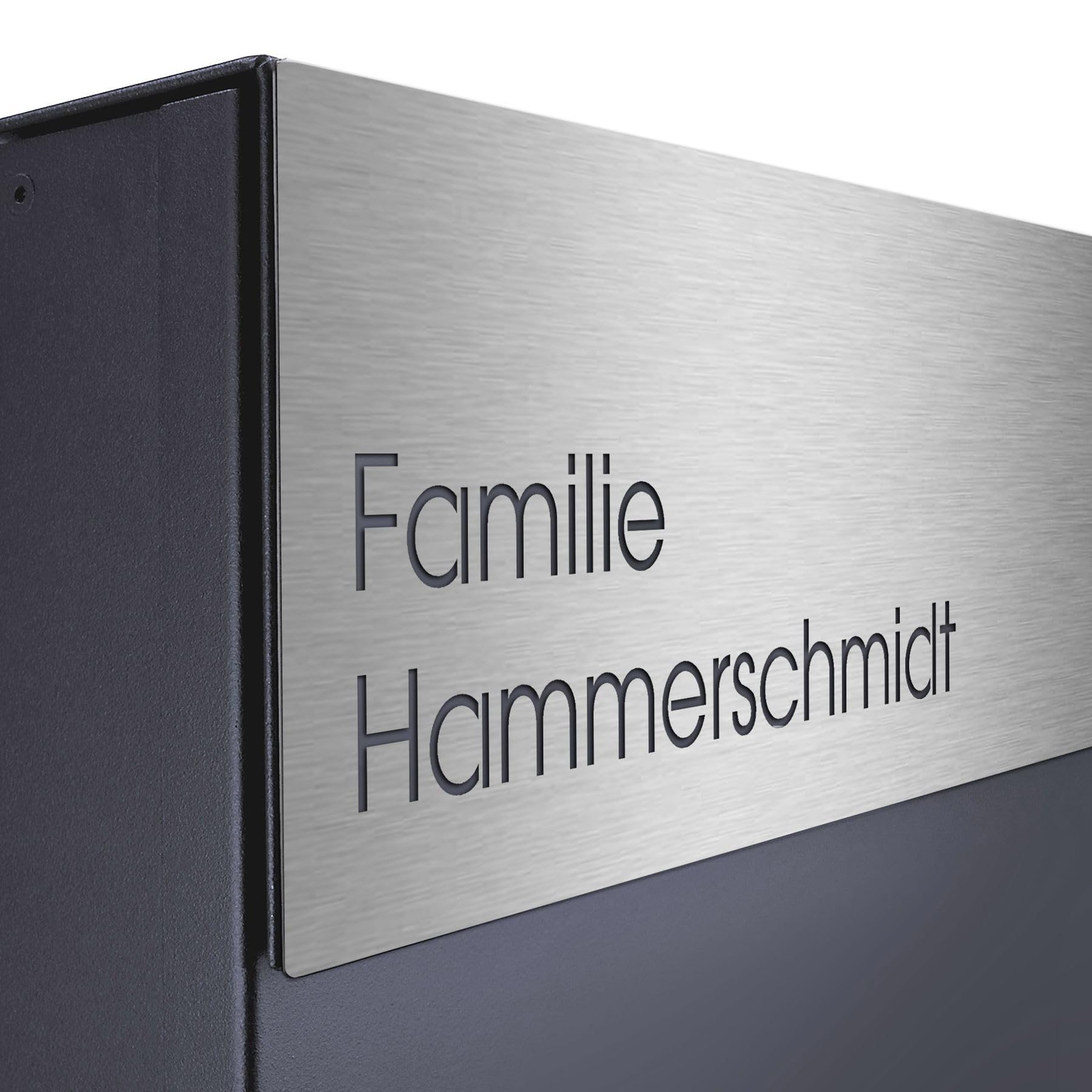 MOCAVI Stick 220 Edelstahl-Namensschild V4A graviert für Tür oder Briefkasten, groß, selbstklebend, modernes Design, passend für Box 500, 510, 570 und 580