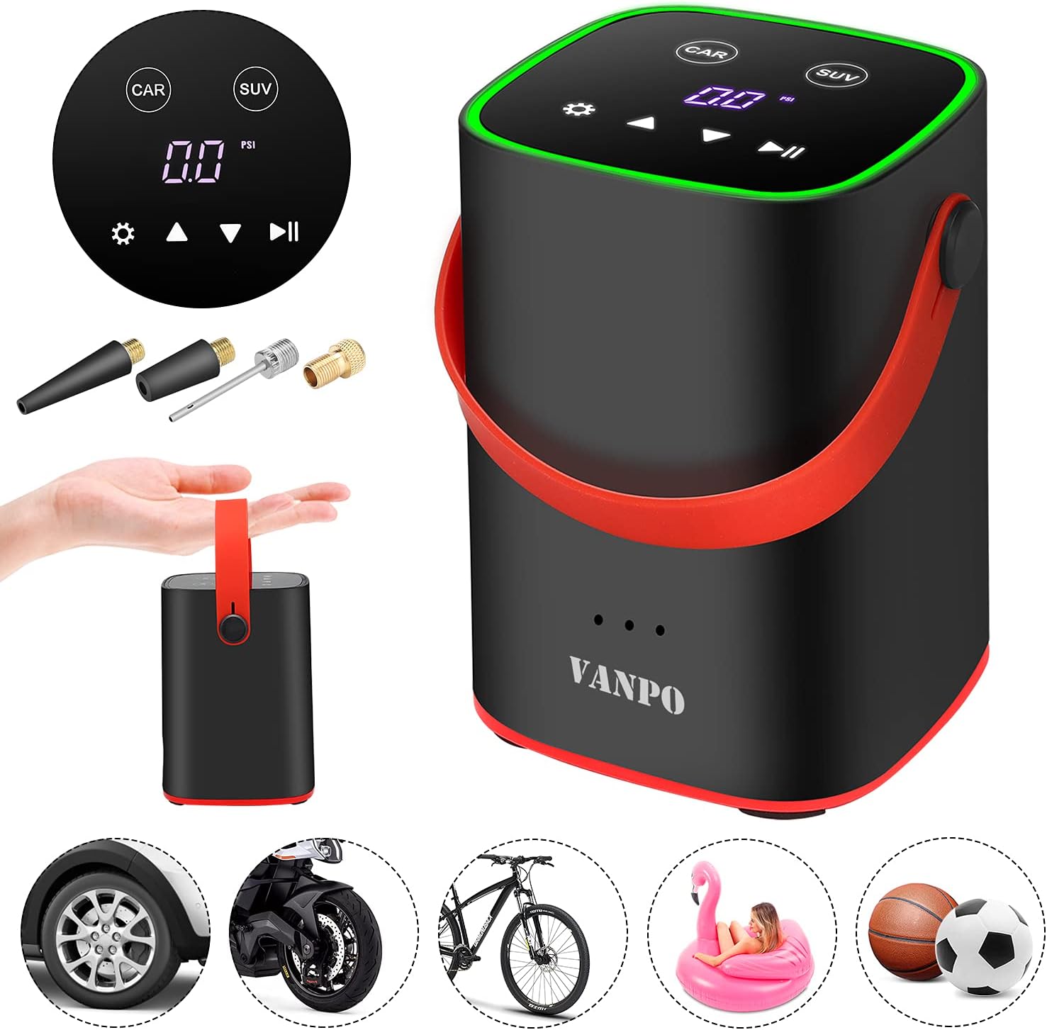 BPMIO 12V Luftpumpe Mit LCD Display - Elektrischer Kompressor Für Auto, Fahrrad & Mehr