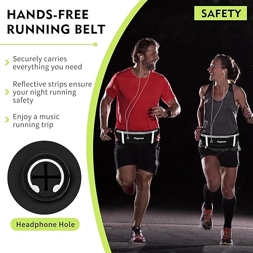 Miniatura 5 de Riñonera delgada para correr para mujeres y hombres, bolsa para correr para teléfono impermeable reflectante con 3 bolsas, soporte para teléfono