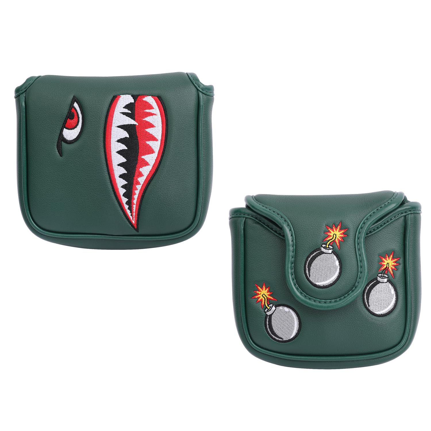 SHABIER Dark Green Golf Putter Cover with Tiger Shark Design Golf Large Mallet Headcover