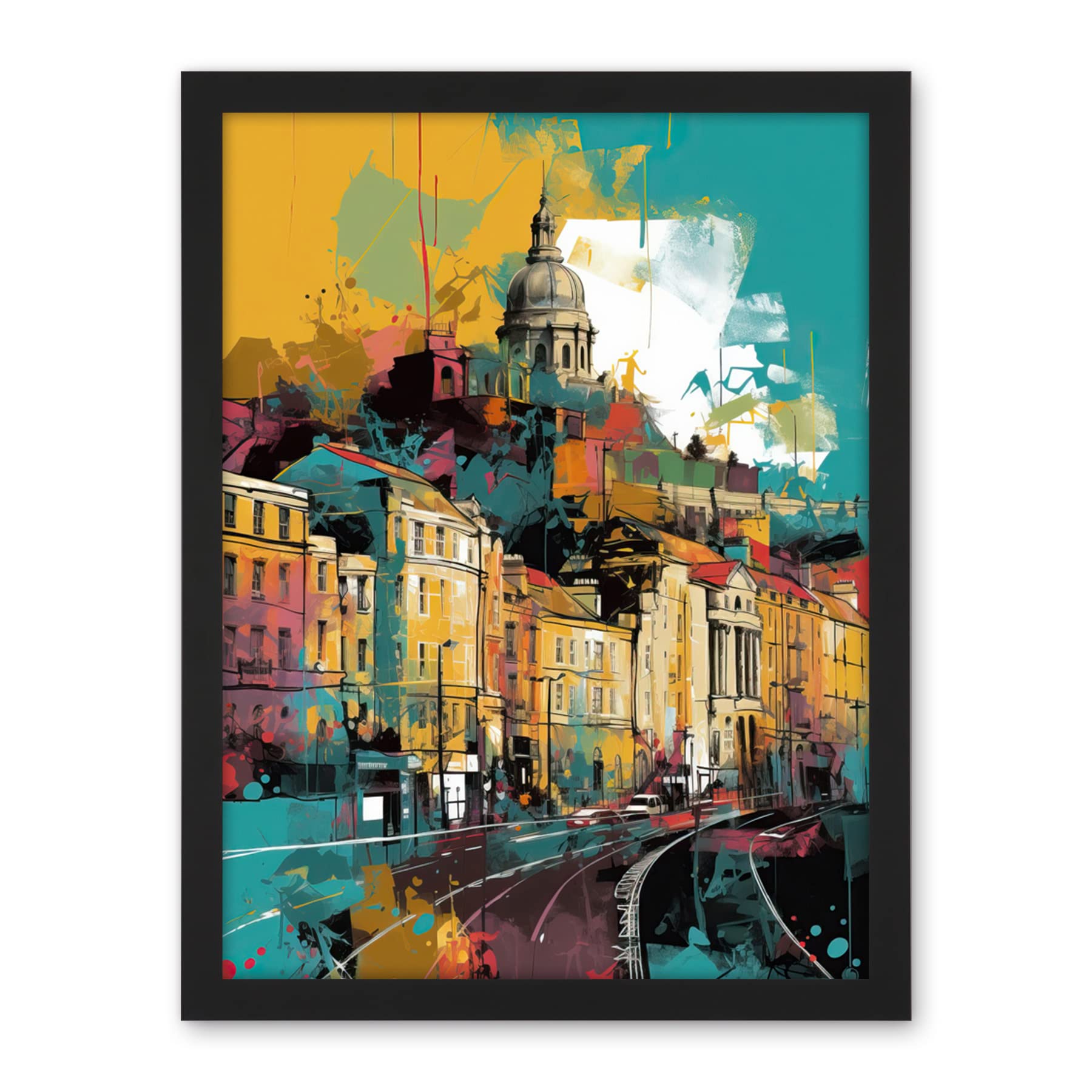 Artery8 Nottingham City Modern Multicoloured Cityscape Artwork Framed Wall Art Print 18X24 Inch