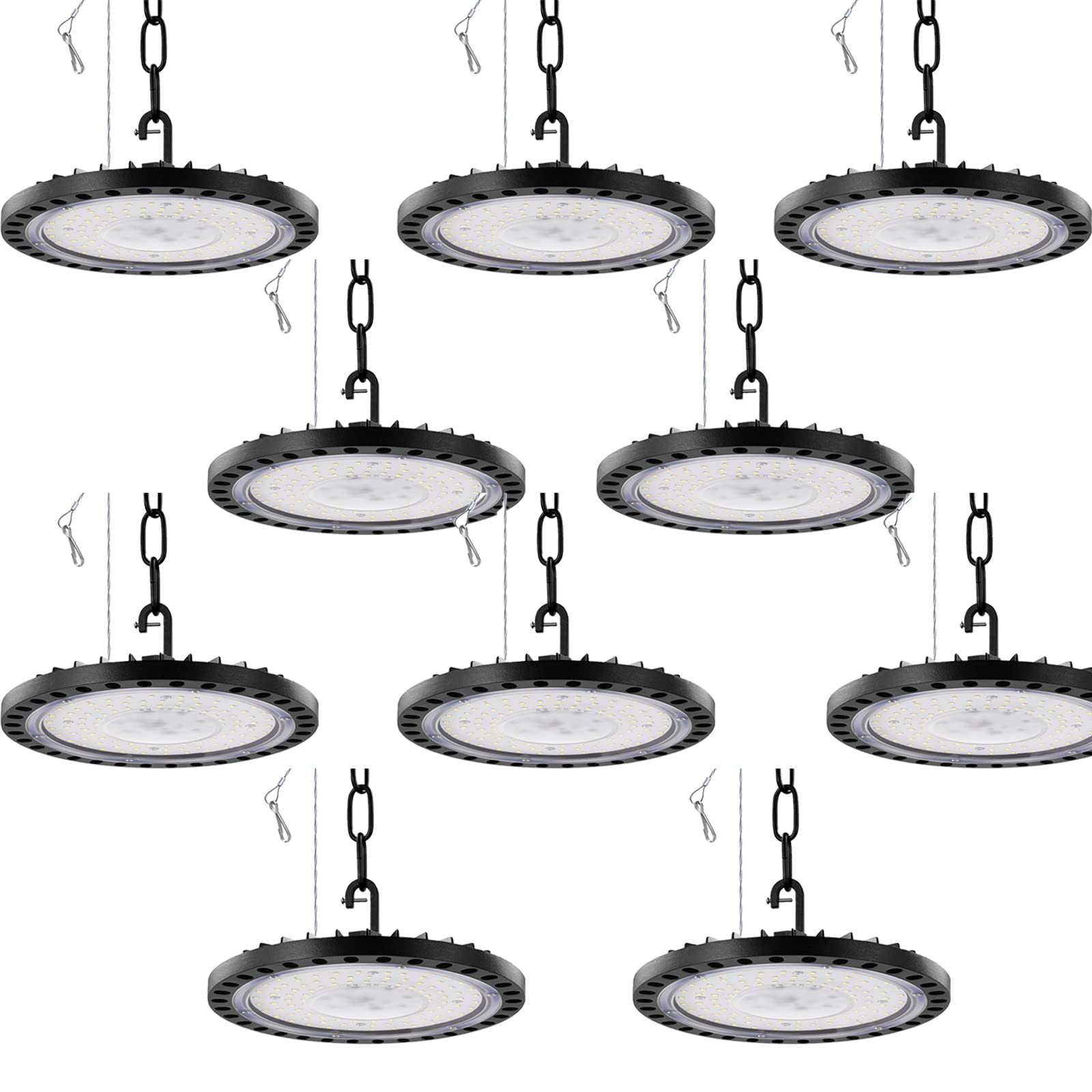 100W Industrial UFO Lamp, 10000LM LED UFO High Bay Light, 5000K-6500K Daylight White UFO Lighting, IP65 Waterproof LED Warehouse Lighting Cable for Commercial Warehouse/Workshop/Garage (100W, 8PCS)