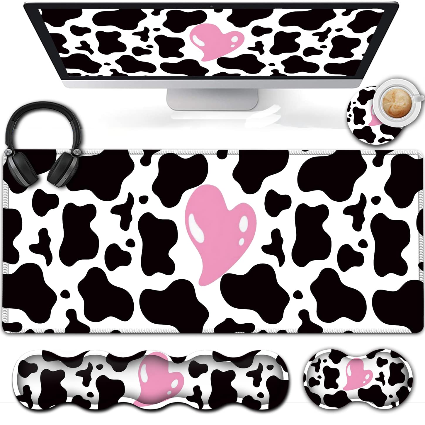 Ergonomic Memory Foam Keyboard Wrist Rest and Large Gaming Mouse Pad with Non-Slip Base, for Home Laptop Office Desk Pad,31.5x11.8 Big Desk Mat Black