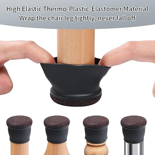 Vista 50 de Ezprotekt 24 protectores cuadrados de suelo para patas de silla con fieltro, fieltro de silicona F para suelos de madera dura, tapas de patas