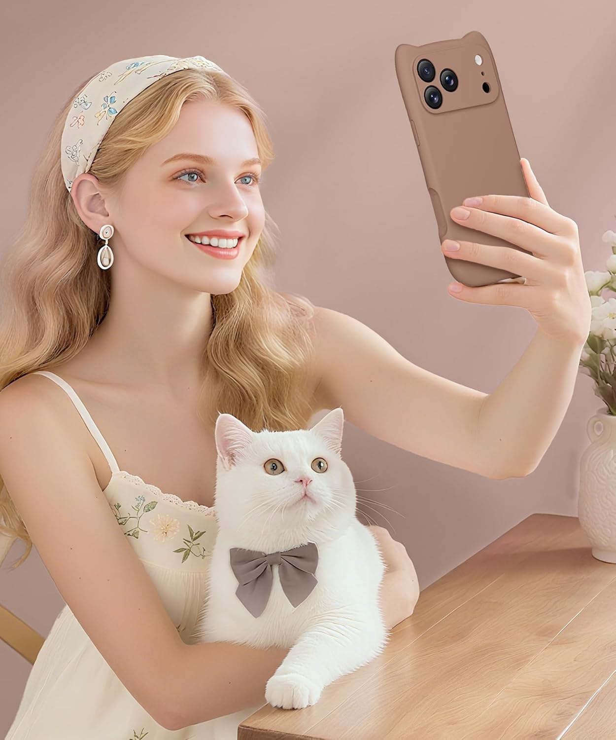 GolbinBox Magnetic for iPhone 17 Pro Max Case, [Compatible with MagSafe] [Full Camera Protection], Liquid Silicone Shockproof Phone Cover with Cute Cat Ears for iPhone 17 Pro Max 6.9'', Brown