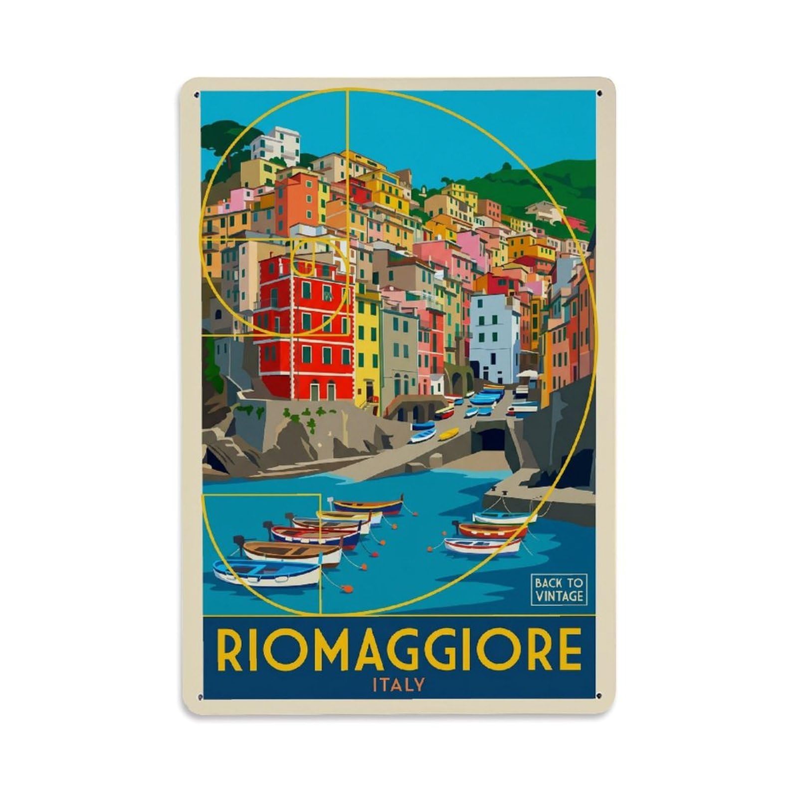 Riomaggiore Italian Riviera Heritage Coastal Village Metal Tin Sign Plaque Wall Decor for Cafe, Man Cave, Club Bar, Office, Home Garden Round Metal Poster 8x12Inch