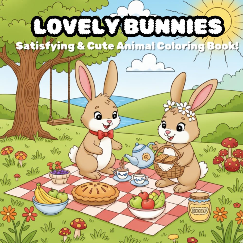 LOVELY BUNNIES: Satisfying & Cute Animal Coloring Book for kids, teenagers and adults!