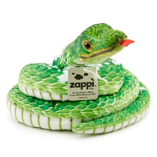 Zappi Co Peluche de Serpiente de Peluche para niños, Parte de la colección de Animales de Safari, niños (180 cm de Longitud) (pitón de árbol Verde)