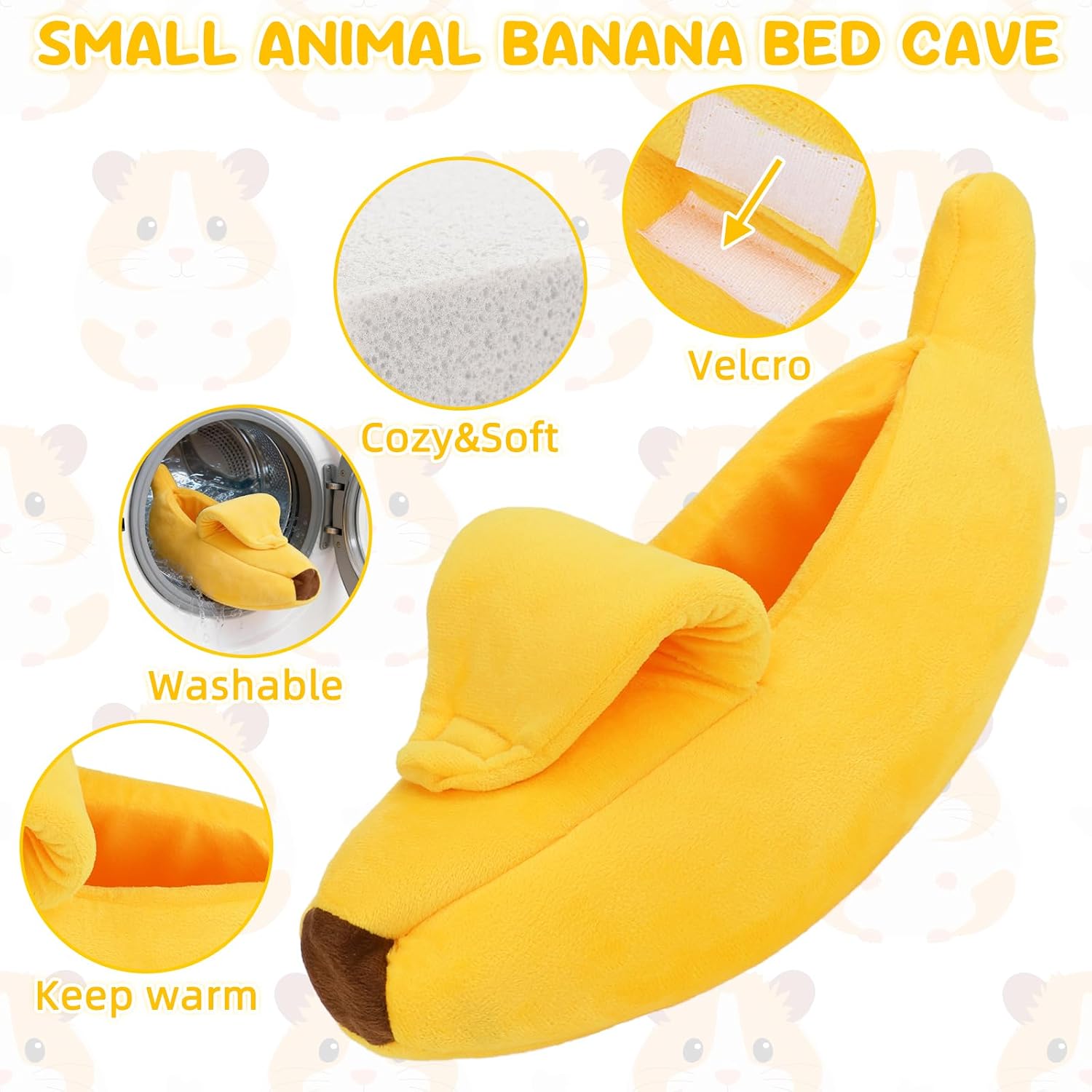 Midollarle Guinea Pig Bed, Plush Banana Snuggle Sack Hideout, Yellow S image 2