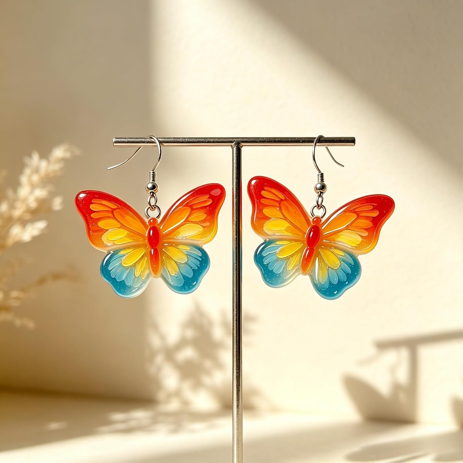 Butterfly Earrings for Women, Colorful Acrylic Dangle, Gift for Her image 3