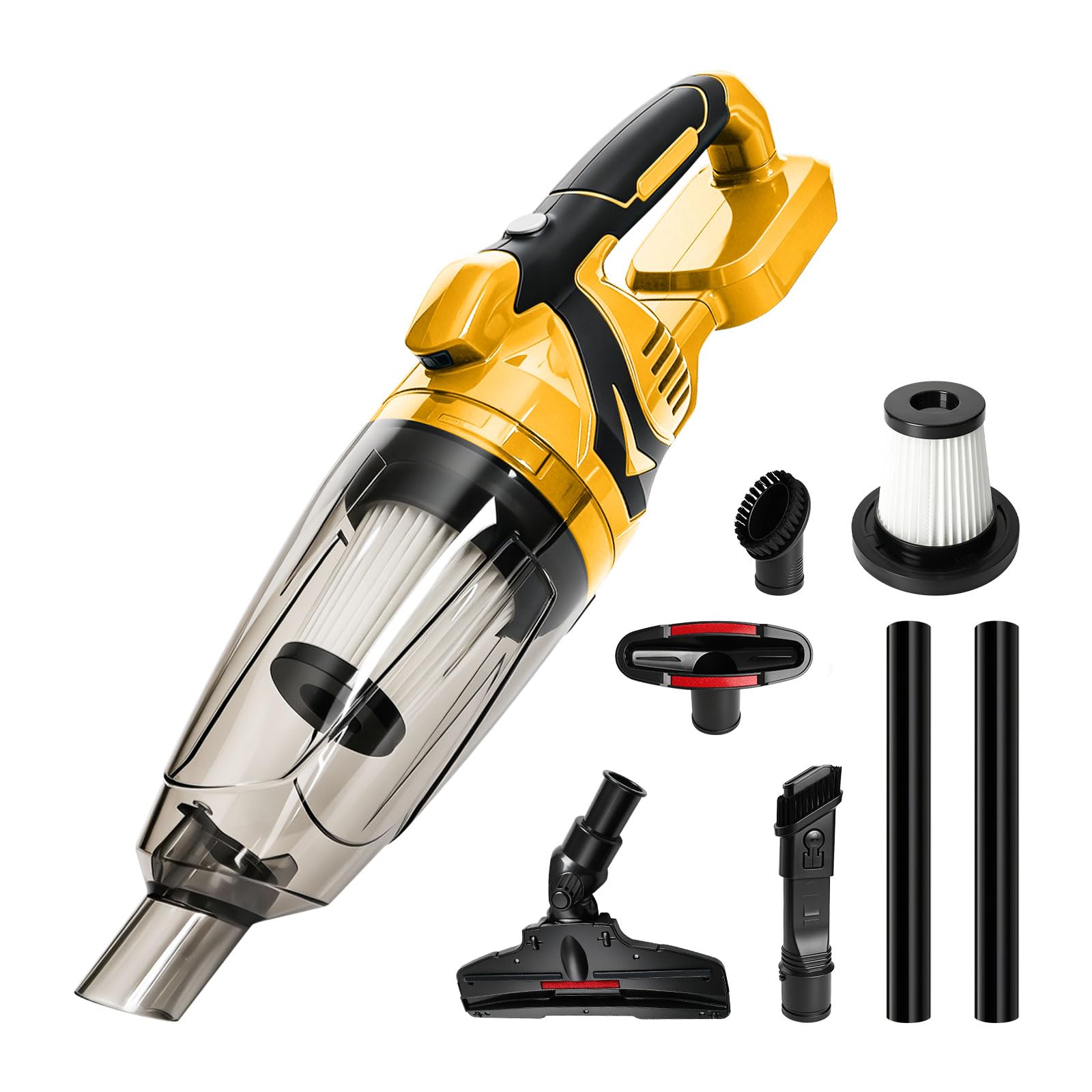 Aspirador de mano inalámbrico compatible con baterías Dewalt de 18 V 20 V, potencia de succión de 10000 Pa, depósito de polvo de 750 ml, 4 boquillas y luz LED para la limpieza en seco del coche y el