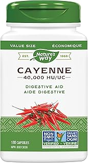 Nature's Way Cayenne 40,000 HU - Digestion Supplement – Helps to aid digestion-Cayenne Pepper Capsules -Non-GMO - 180 Vegetarian Capsules, Value Size