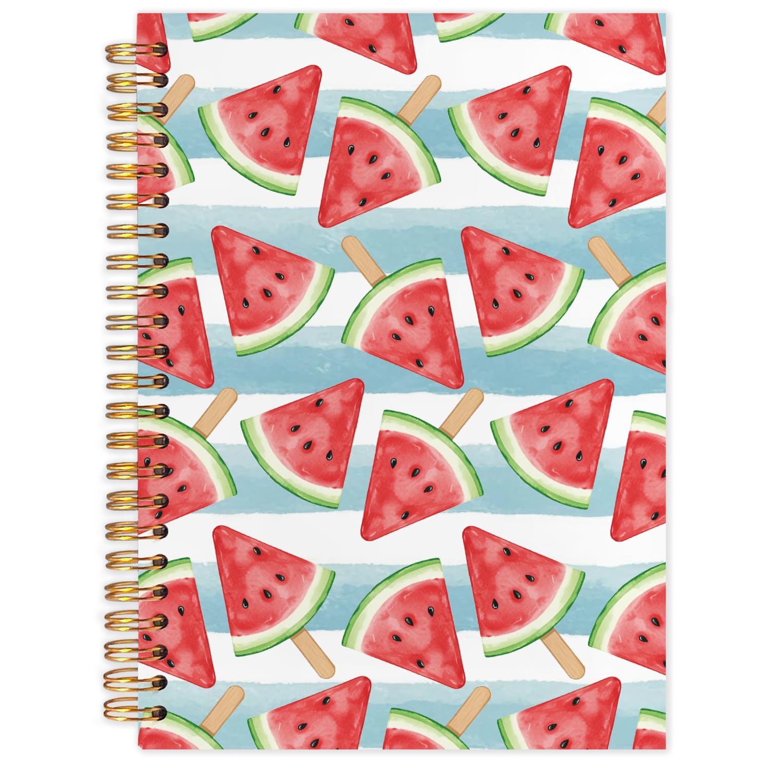 Watermelon Spiral Journal Notebook 5.5x8.3in, Preppy Blue Striped Fruit Journal, Watermelon Gifts Notebooks for Note Taking, Aesthetic Office Supplies, Hardcover Notebook