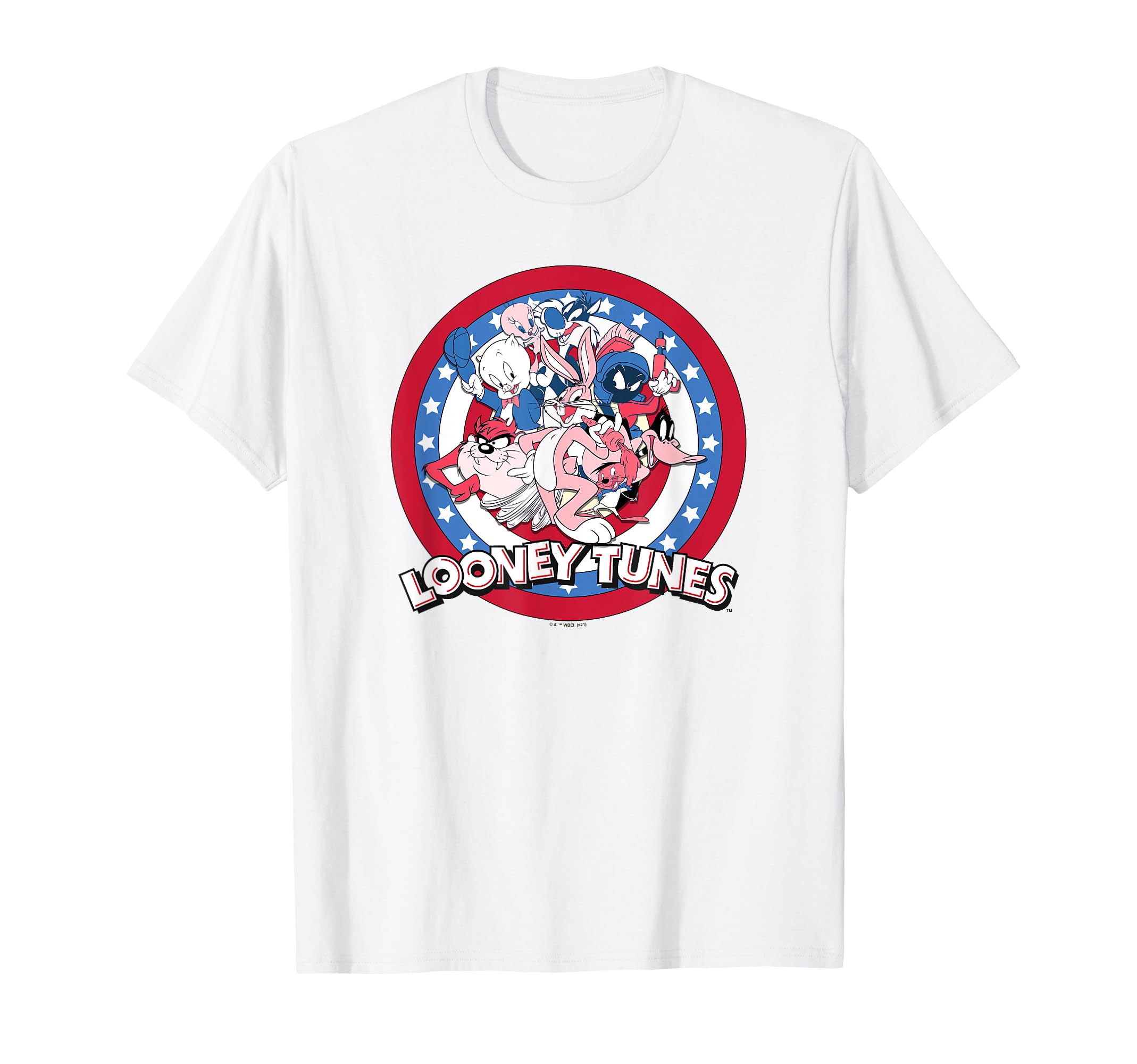 Looney Tunes Group Shot Fourth Of July Americana Circle T-Shirt