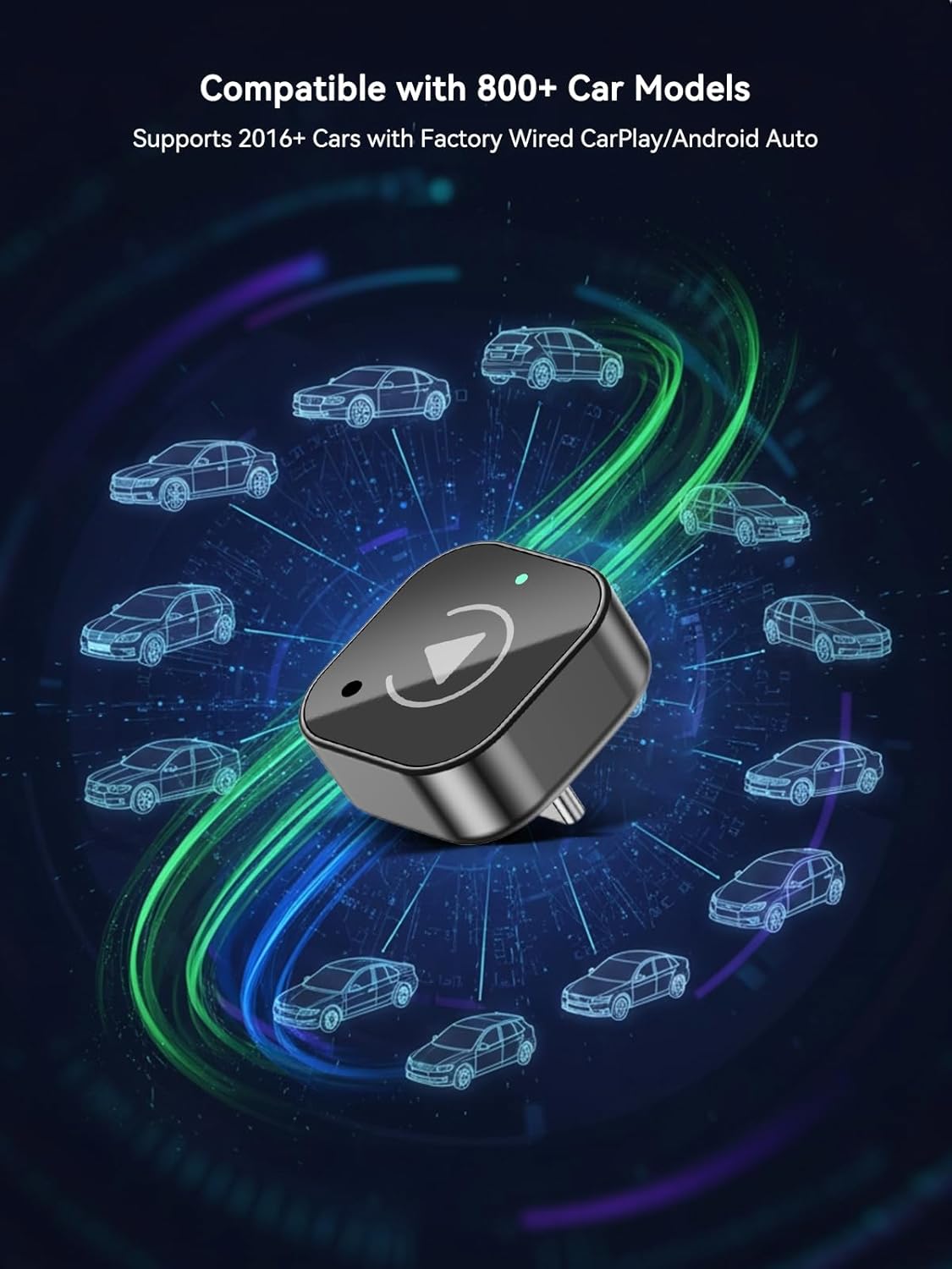 USB-C Wireless CarPlay & Android Auto Adapter, Plug-in Dongle Converts Factory Wired CarPlay/Android Auto to Wireless