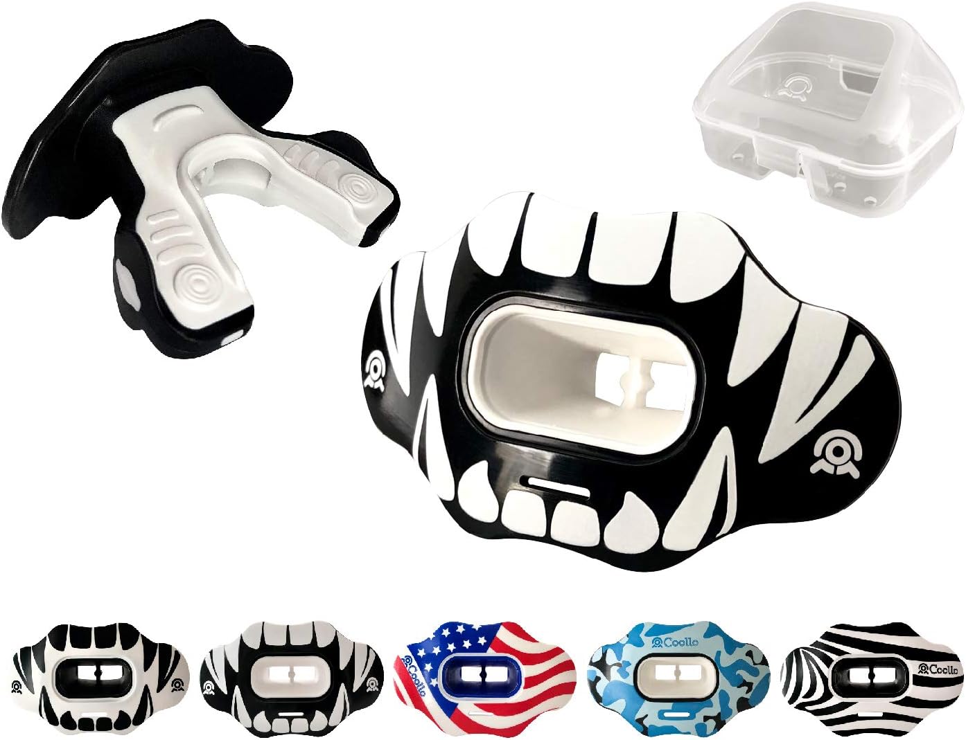 COOLLO Sports Lip Guard Mouthguard MAXX/ Might Football & High Impact Sports Lip Protector Adults & Youth USA Flag & Fangs(Strap Included) : Sports & Outdoors