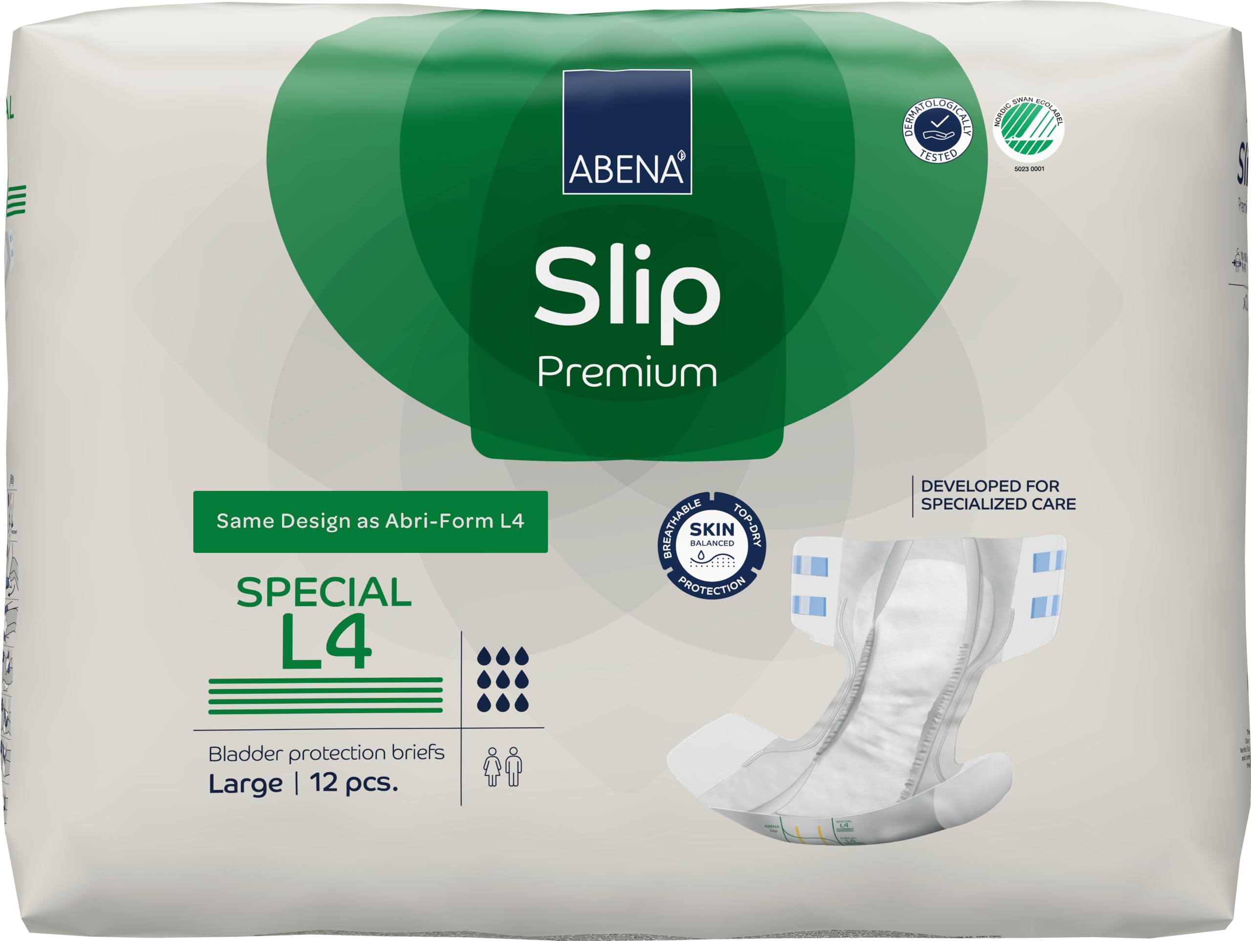 Abena Classic Design Adult Diapers, Slip Special Premium Incontinence Briefs, Heavy Absorbency, Level 4, Large, 12 Count