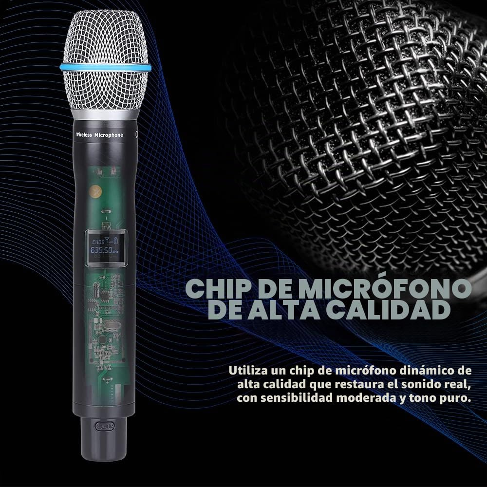 BOMGE UHF - Micrófonos inalámbricos de Mano duales de Metal y Sistemas para Karaoke, Canto, reunión, Fiesta, Iglesia, DJ, Boda, 200 pies (240U)