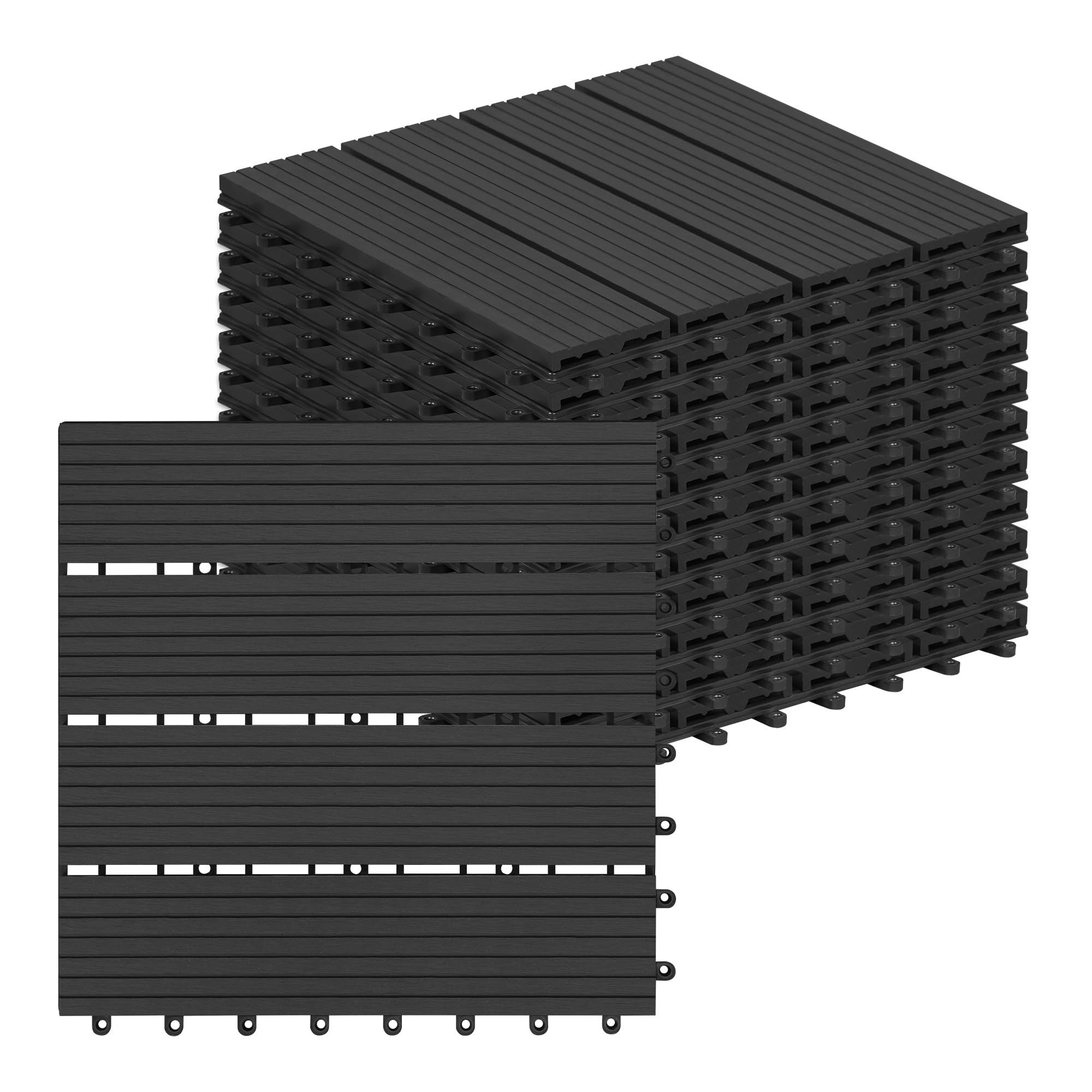 Laneetal Baldosas de Madera Exterior, Suelo WPC Terraza Balcón, Baldosas Antideslizantes, Suelo de WPC para Piscina, Patio, Jardin, 30x30 cm, Pack 11 Piezas, Colocación Fácil, Antracita