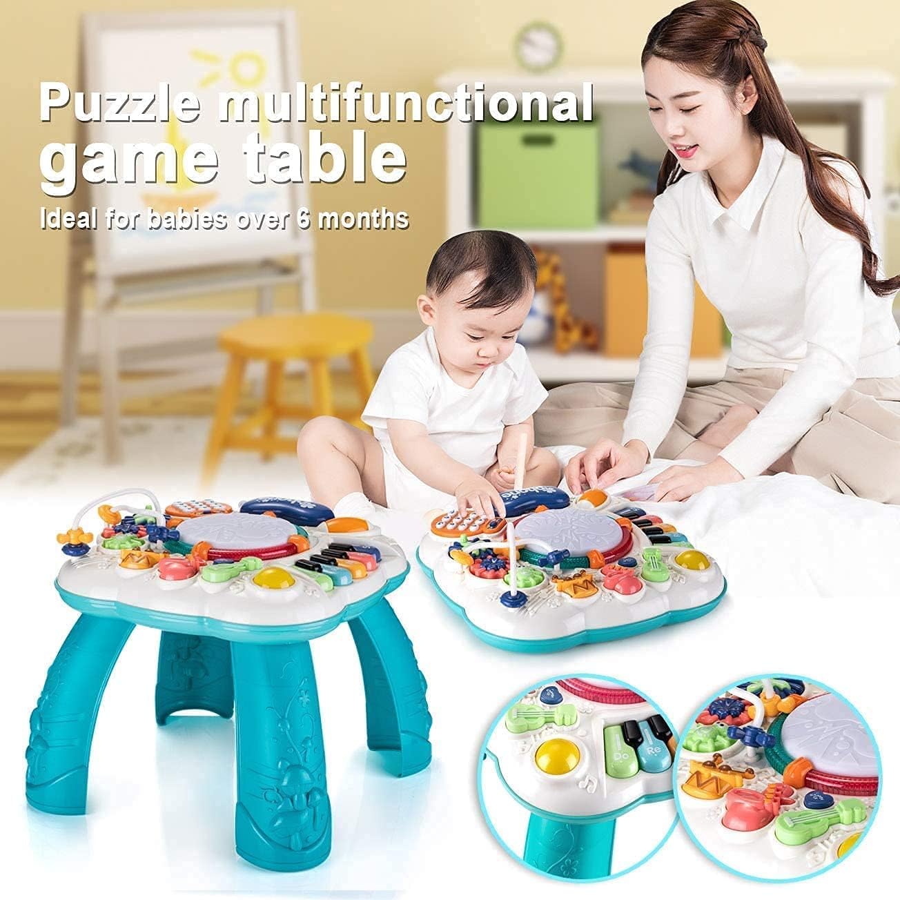 Tuko Musical Table for Baby Toy 6 to 12 Months,Learn and Groove Activity Table Toy for 1 2 3 Years Old, 11.8×11.8×12.2 Inches (Blue) : Toys & Games