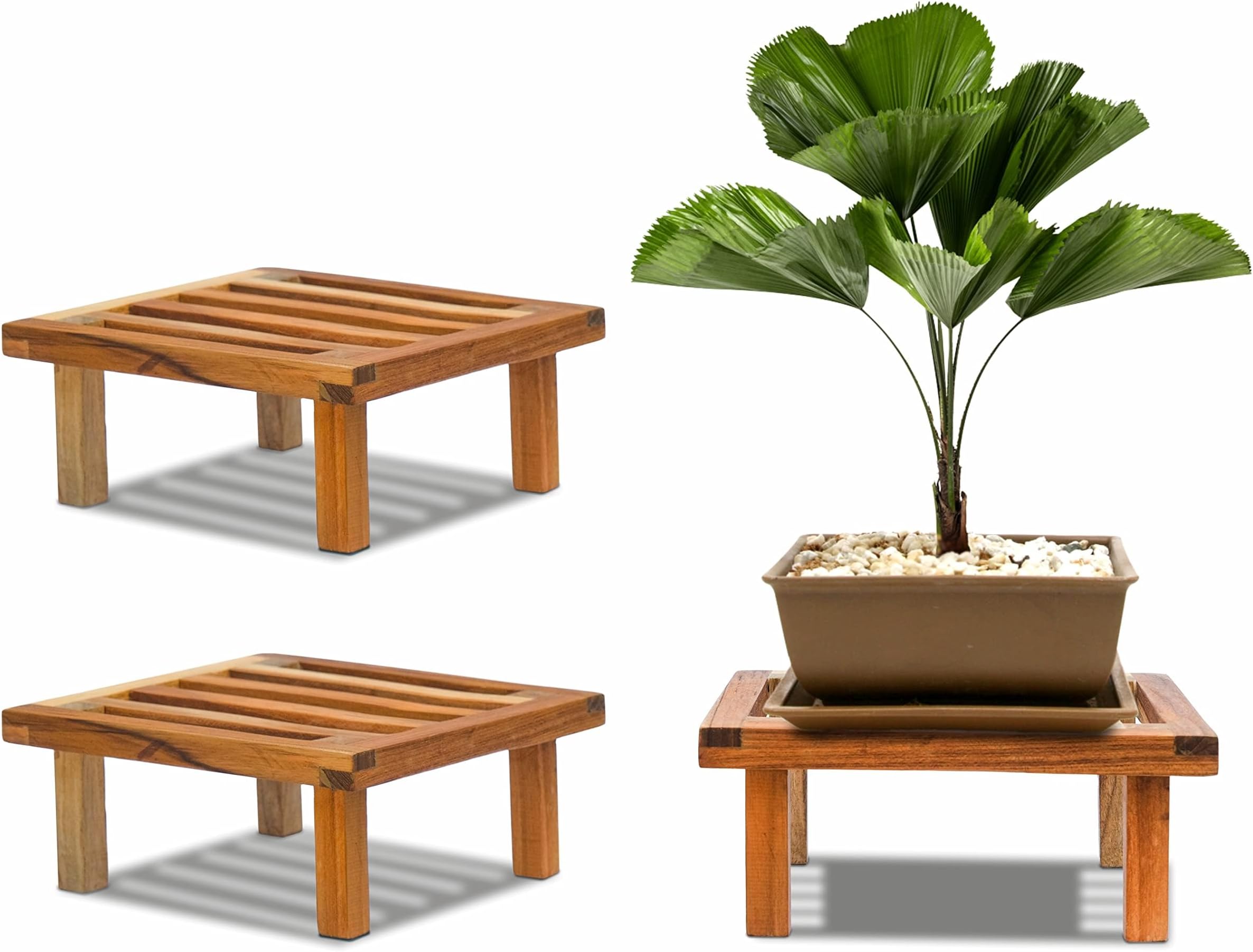 EXALTWooden Plant Stand Flower Pot Stand for Balcony Living Room Indoor Planter Decoration (Pack of 2)