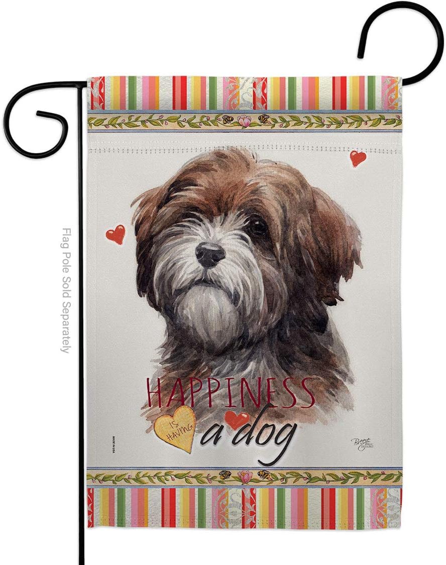 Brown Tibetan Terrier Happiness Garden Flag Set with Stand Animals Dog Puppy Spoiled Paw Canine Fur Pet Nature Farm Animal Creature Small Gift Yard House Banner Made In USA 13 X 18.5