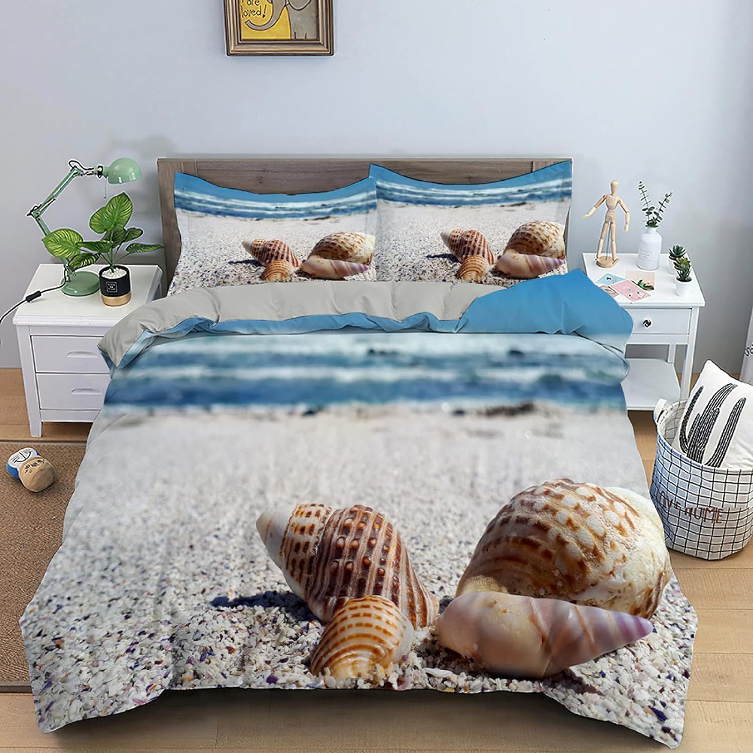 Housse de couette 220x240 plage de sable linge de lit imprimé 3D conque
