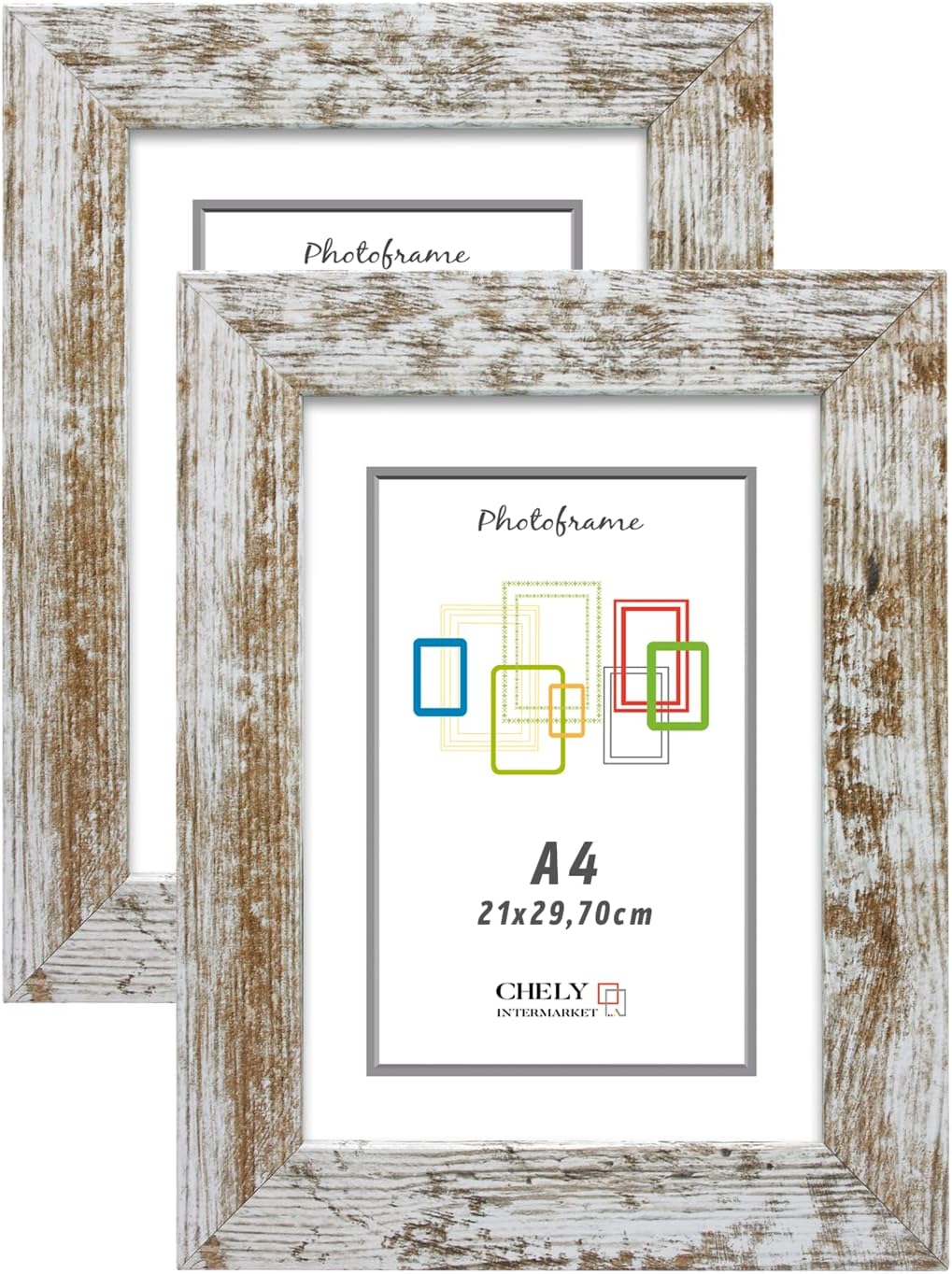 CHELY INTERMARKET Picture Frame A4 (Vintage) MOD-204 Set of 2 Vintage Style MDF Wooden Frame for Home Decoration Wedding Photos Landscape Photos