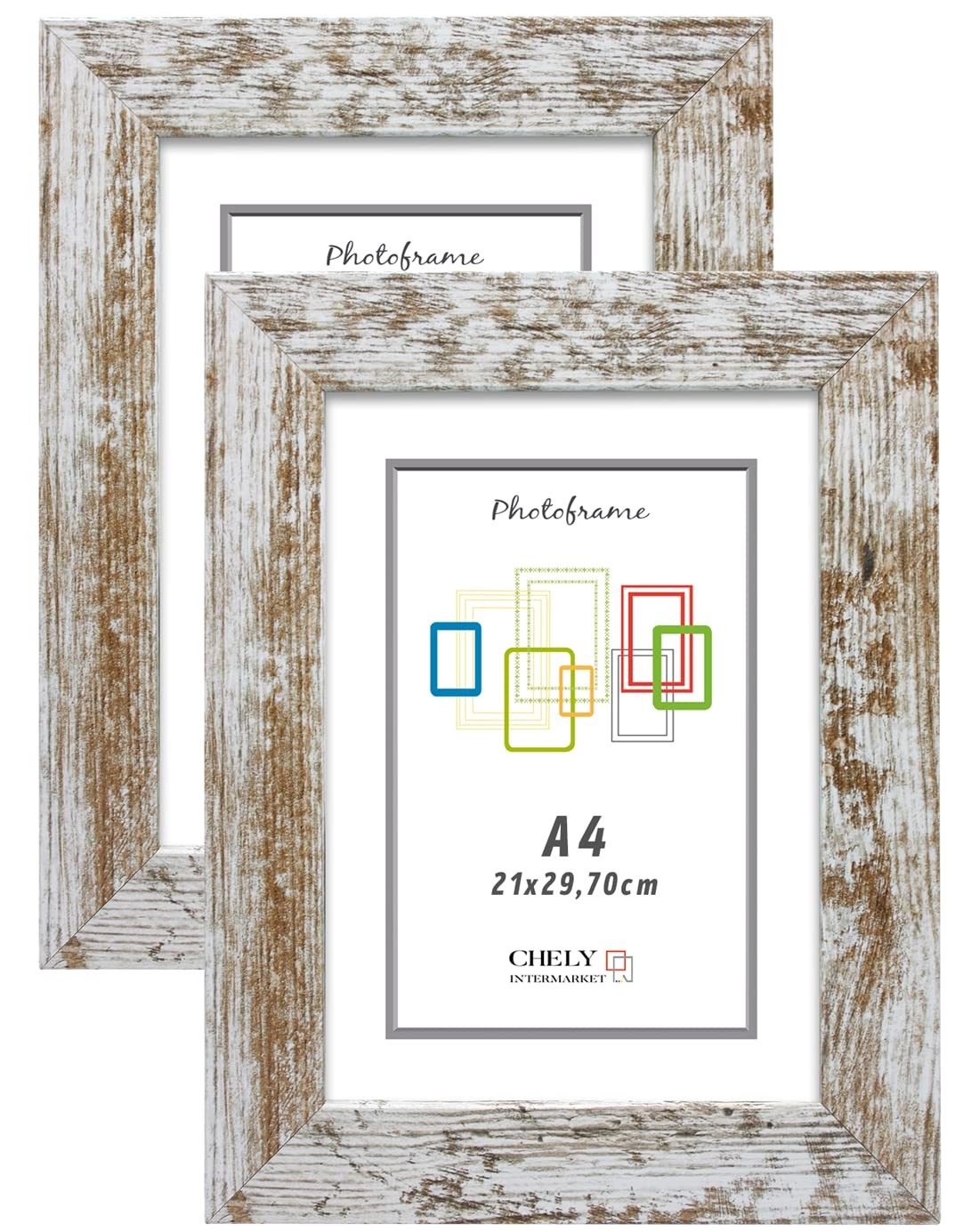 CHELY INTERMARKET Picture Frame A4 (Vintage) MOD-204 Set of 2 Vintage Style MDF Wooden Frame for Home Decoration Wedding Photos Landscape Photos